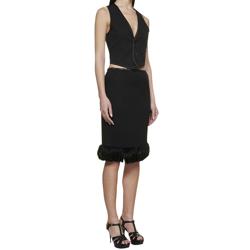 Saint Laurent Black Silk Midi Women's Skirt
