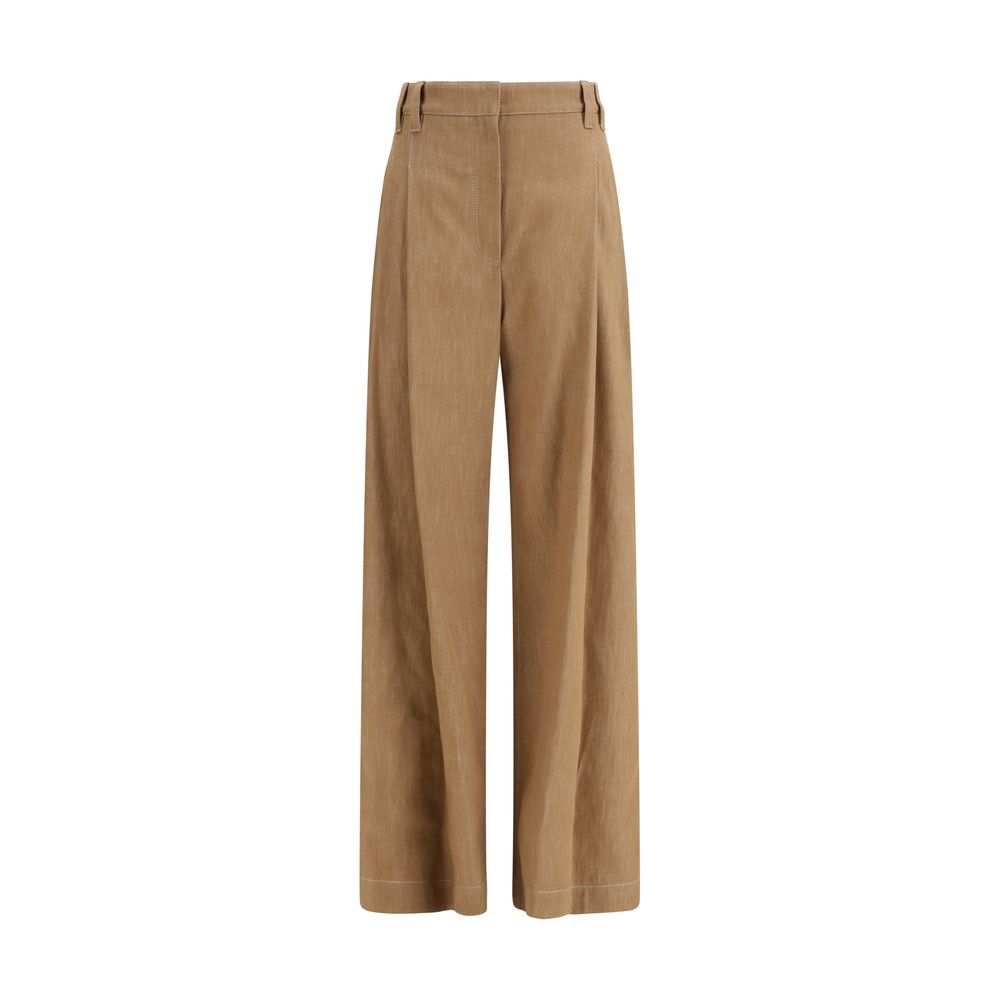 Brunello Cucinelli Brown Cotton Casual Women's Pants