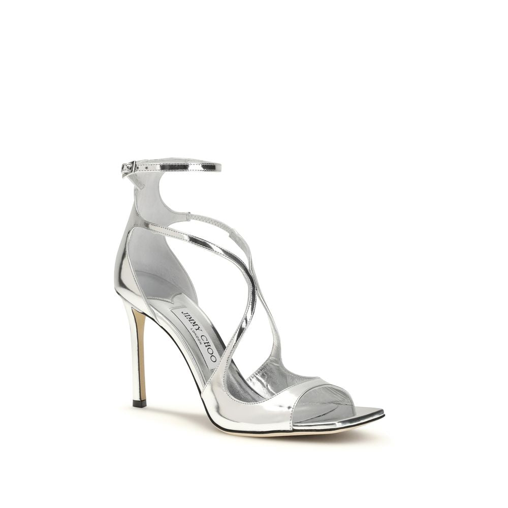 Jimmy Choo Silver Calf Leather Bos Taurus Stiletto Heel Women's Sandals