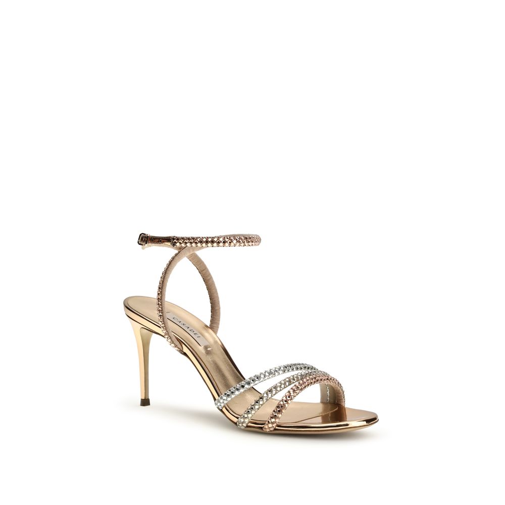 Casadei Gold Calf Leather Bos Taurus Stiletto Heel Women's Sandals
