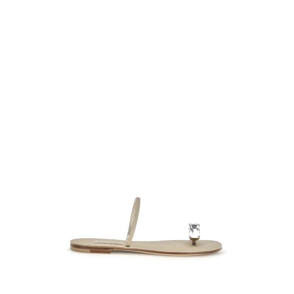 Casadei Gold Calf Leather Bos Taurus Flat Women's Sandals