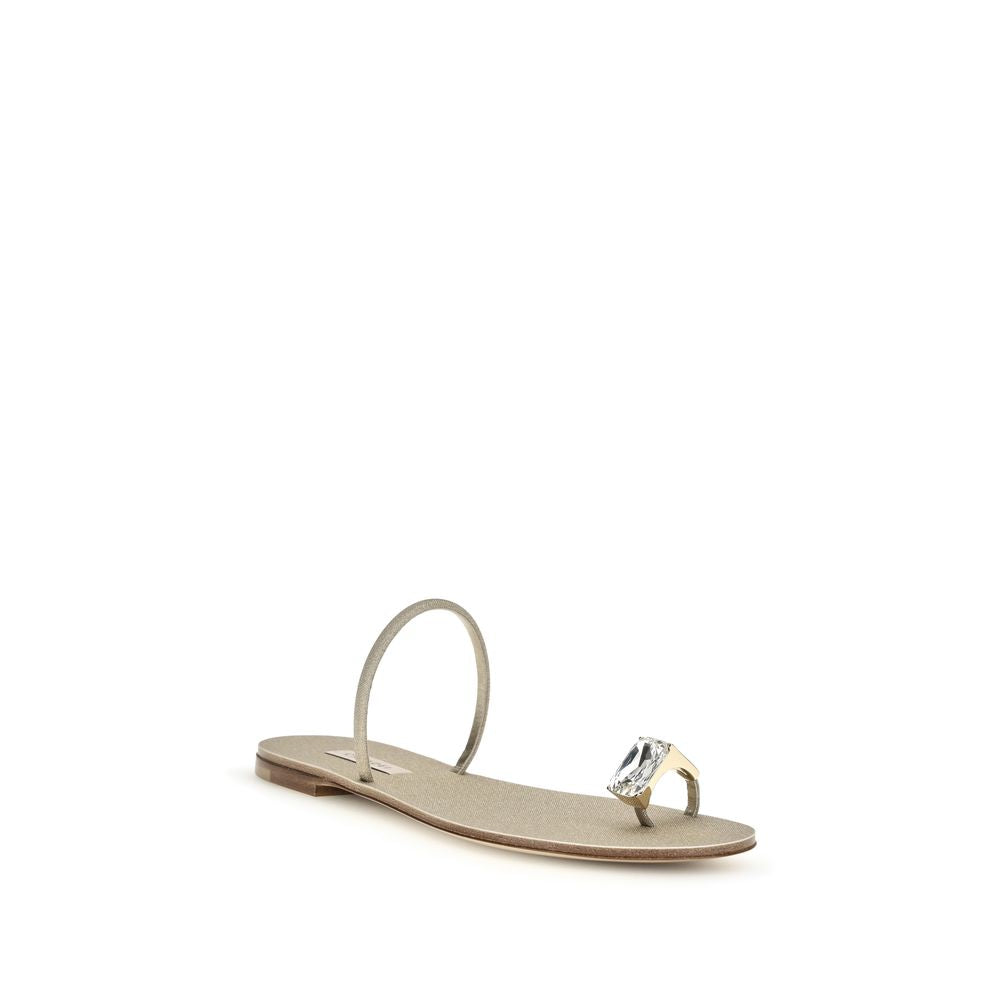 Casadei Gold Calf Leather Bos Taurus Flat Women's Sandals