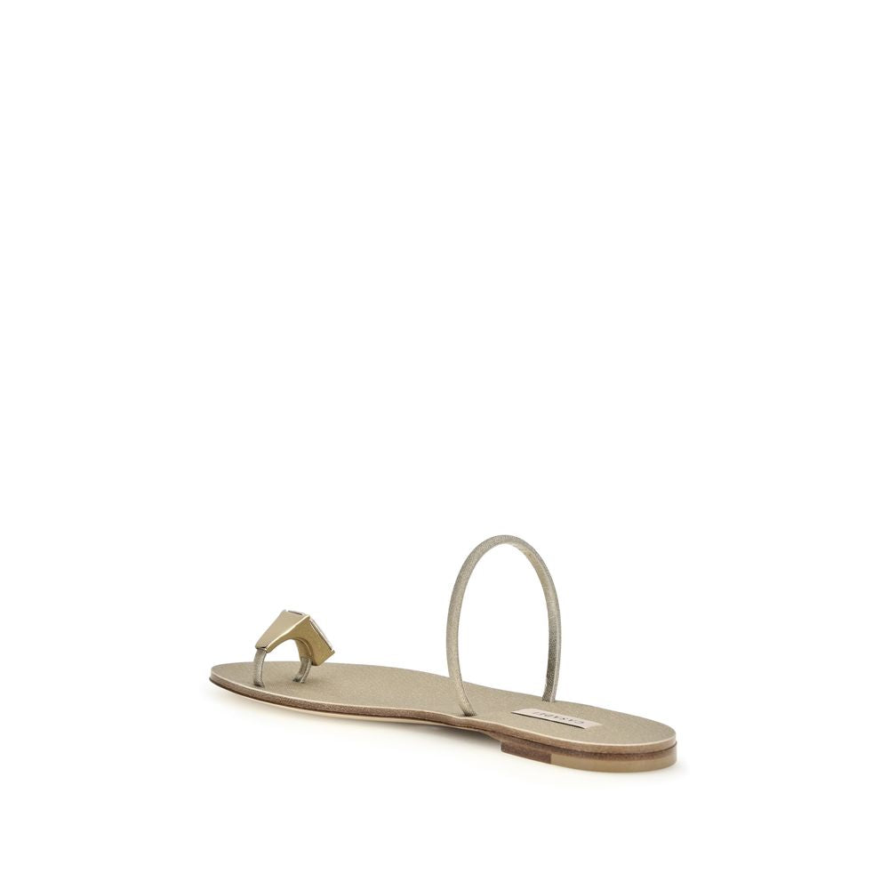 Casadei Gold Calf Leather Bos Taurus Flat Women's Sandals