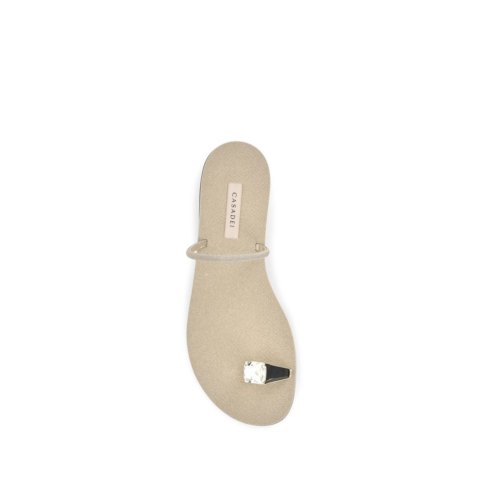 Casadei Gold Calf Leather Bos Taurus Flat Women's Sandals