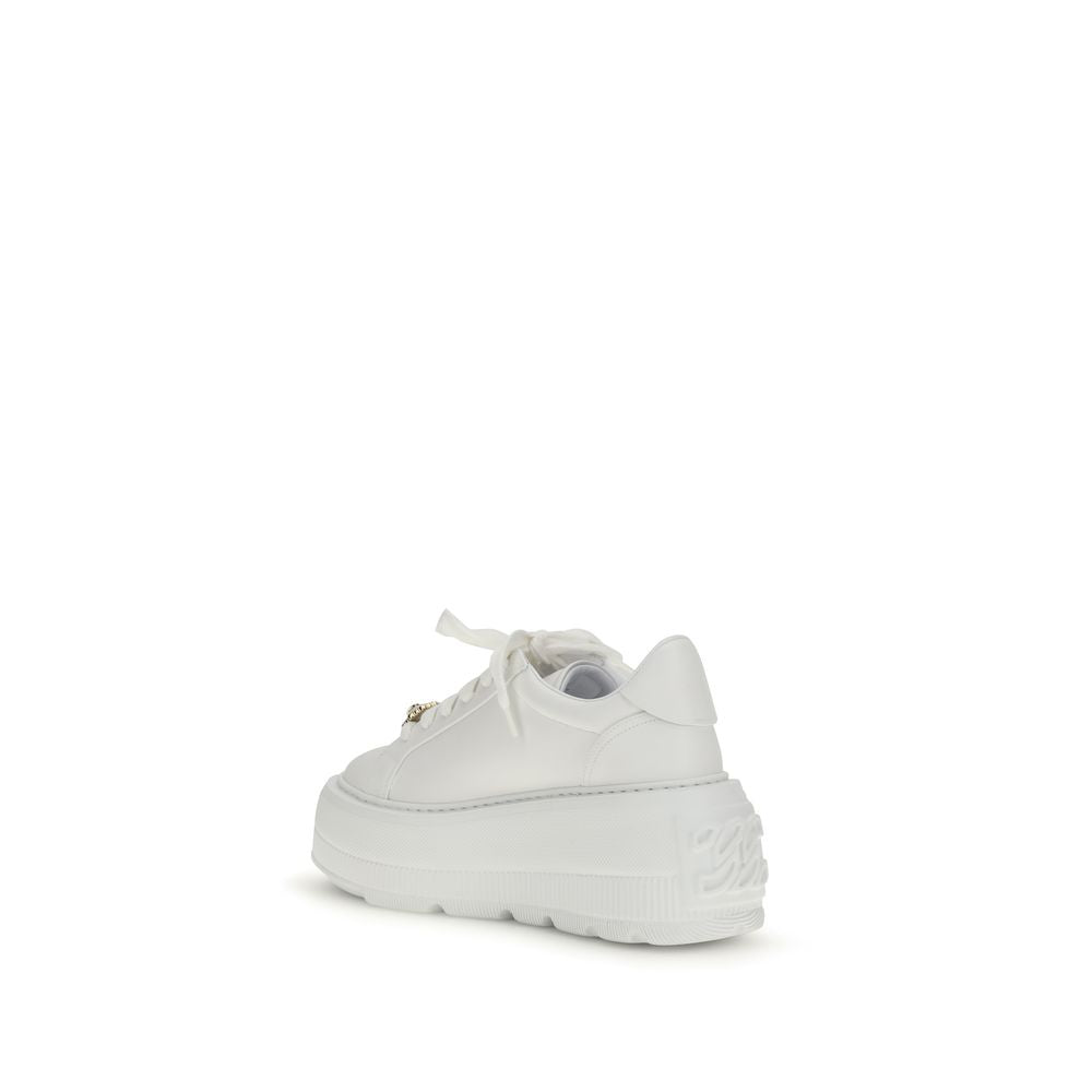 Casadei White Calf Leather Bos Taurus Platform Women's Sneakers