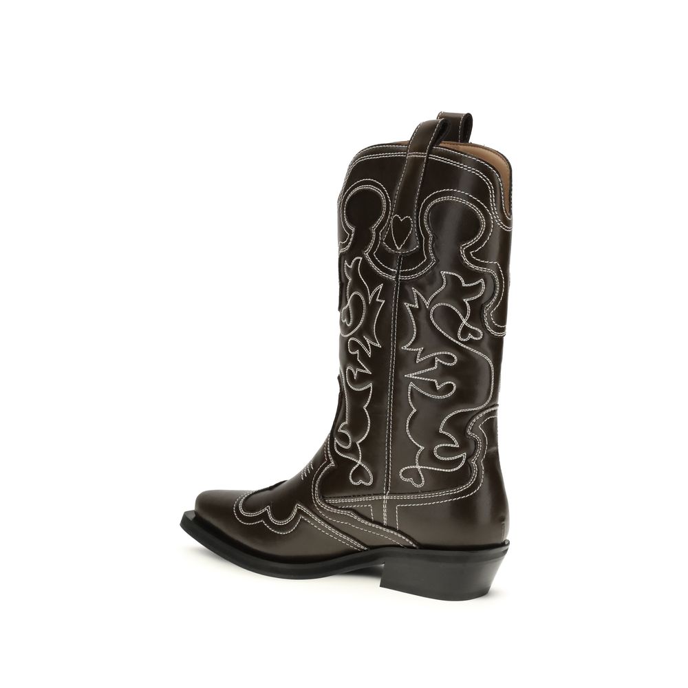Ganni Brown Polyurethane Lace-Up Women's Boots