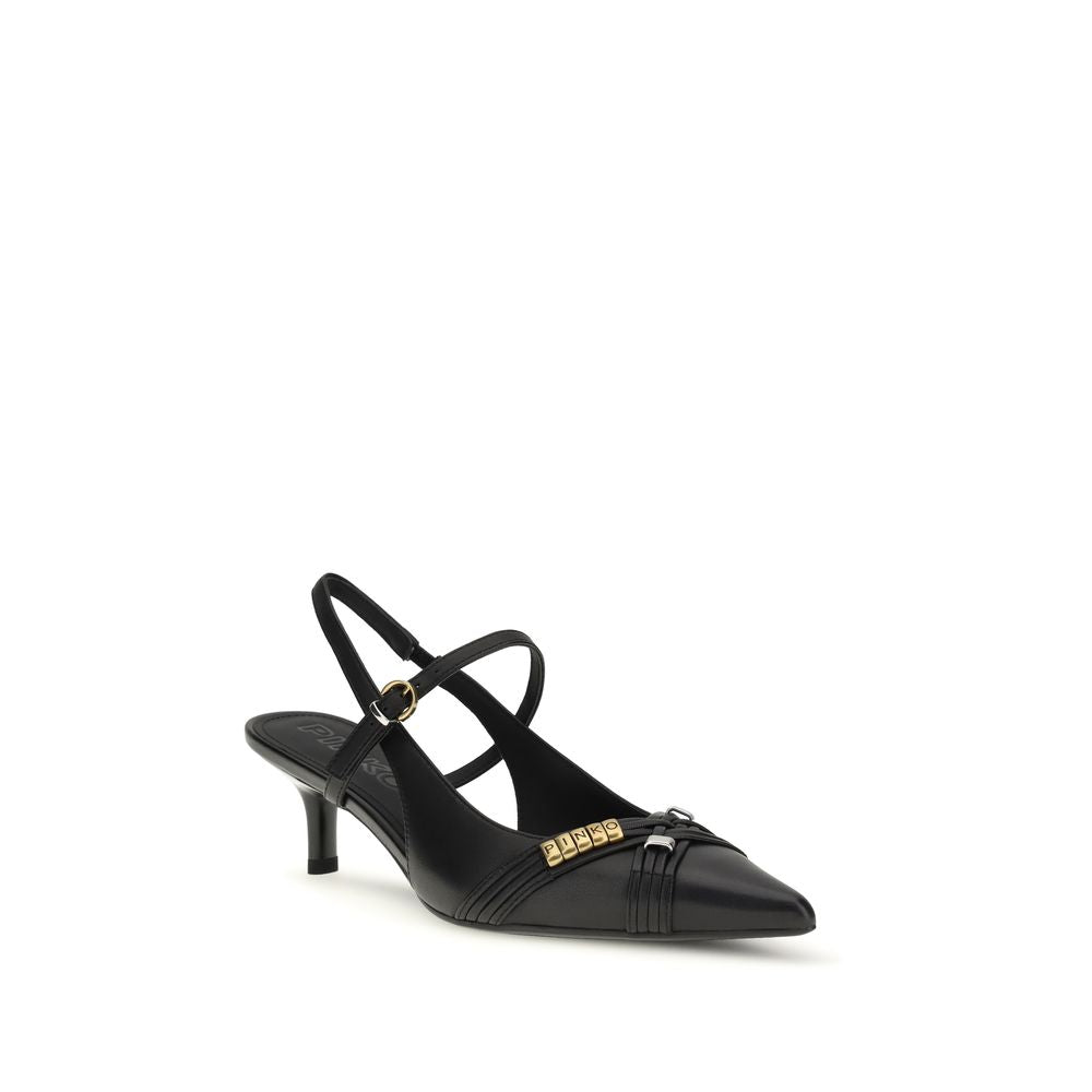 PINKO Black Calf Leather Bos Taurus Mid Heel Women's Pumps
