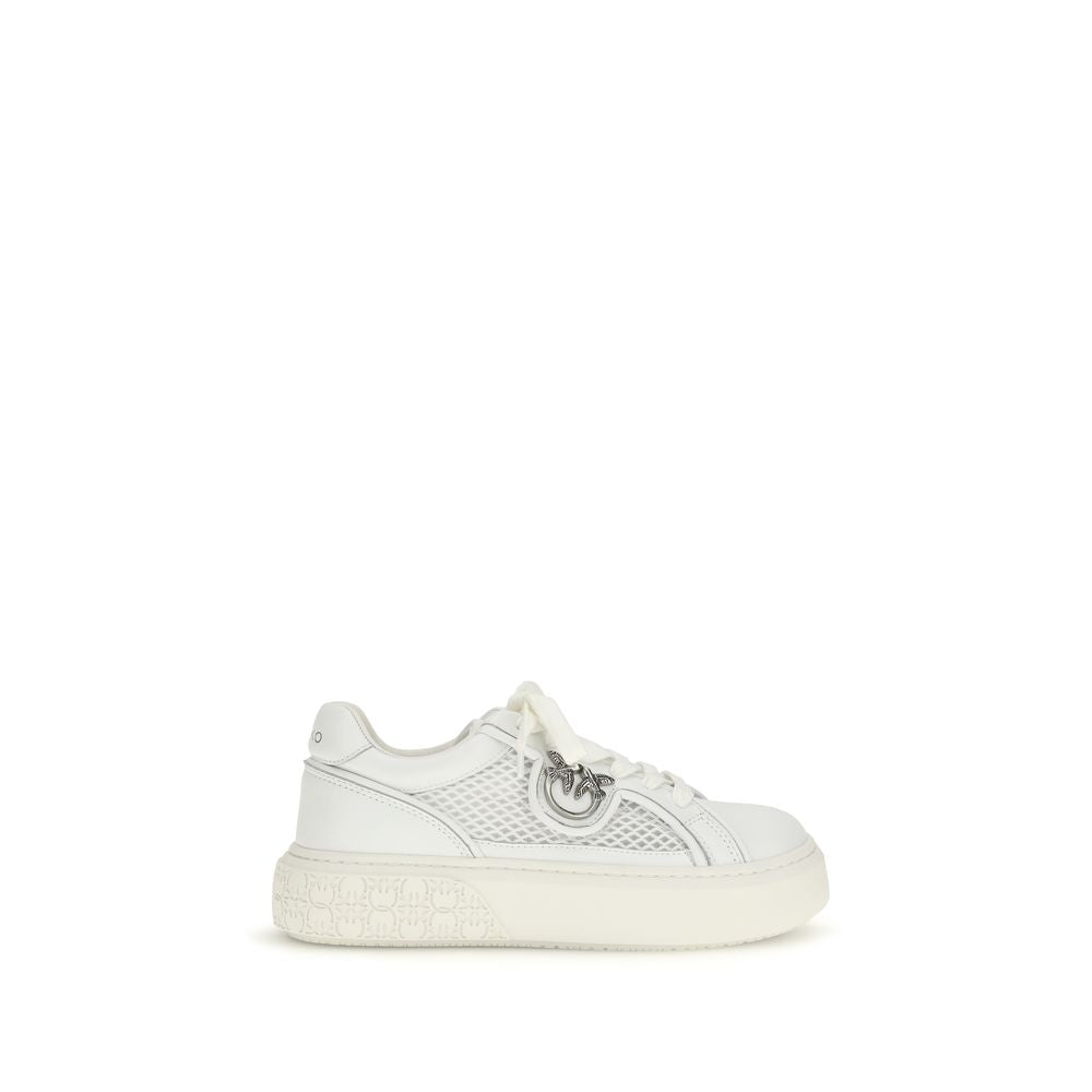 PINKO White Calf Leather Bos Taurus Platform Women's Sneakers
