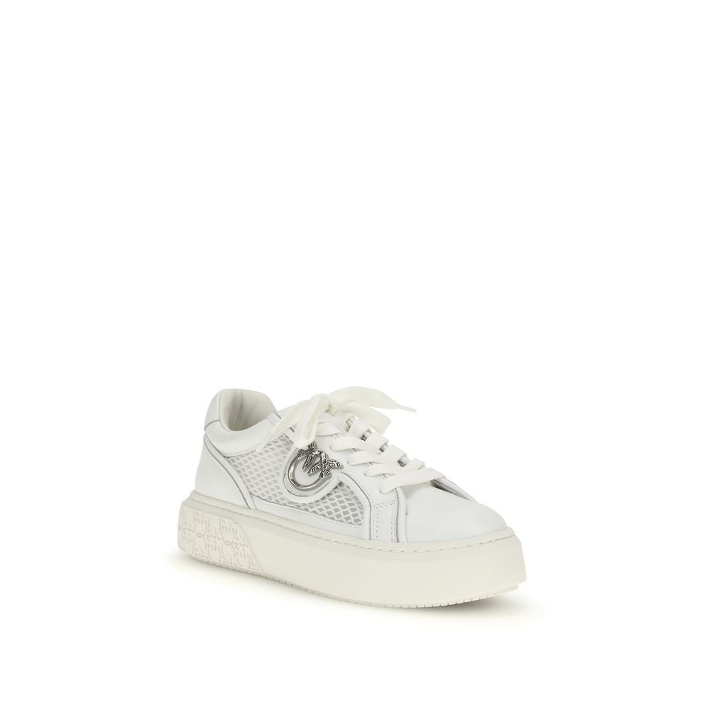 PINKO White Calf Leather Bos Taurus Platform Women's Sneakers