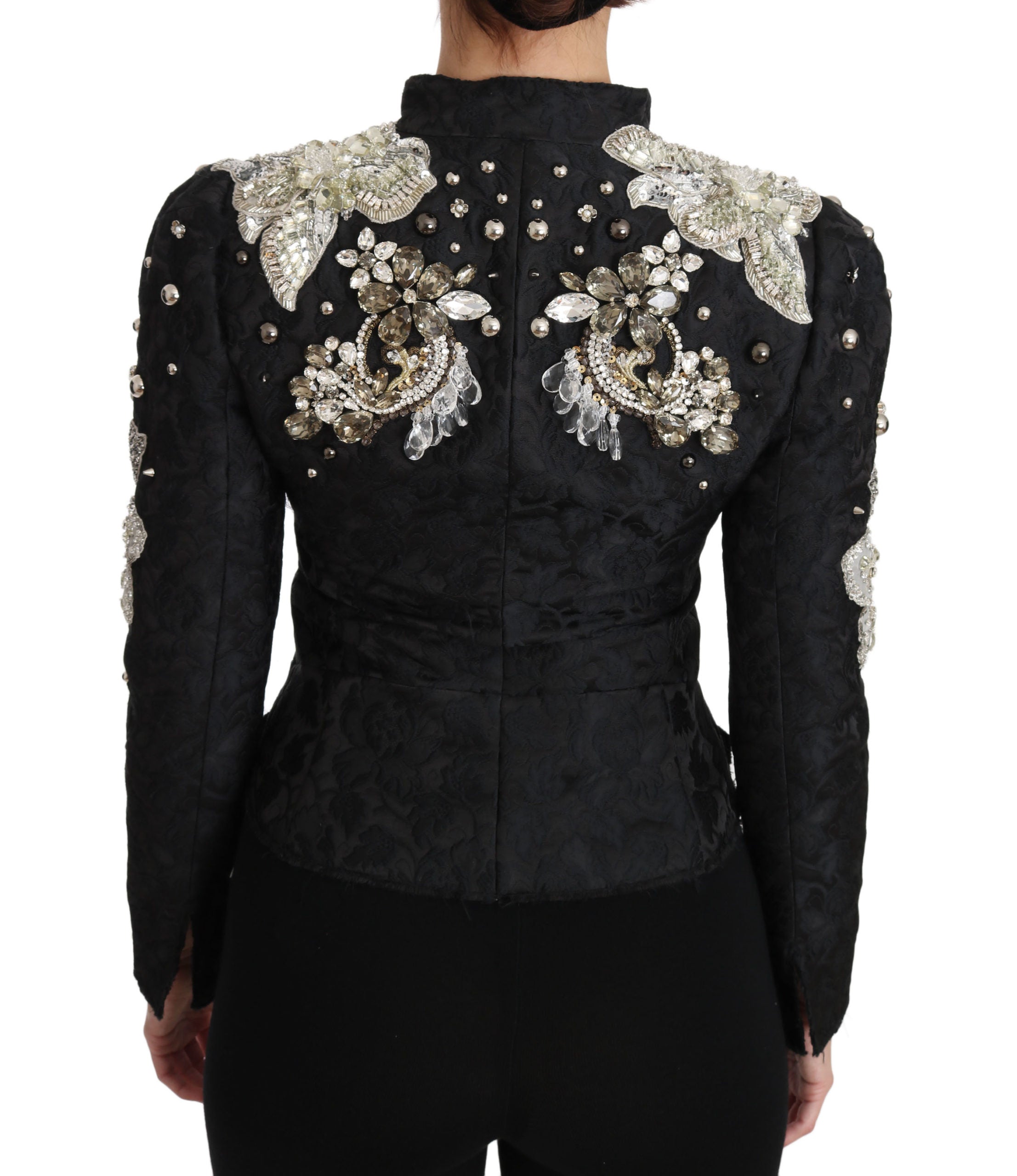 Dolce & Gabbana Black Jacquard Crystal Floral Women's Jacket