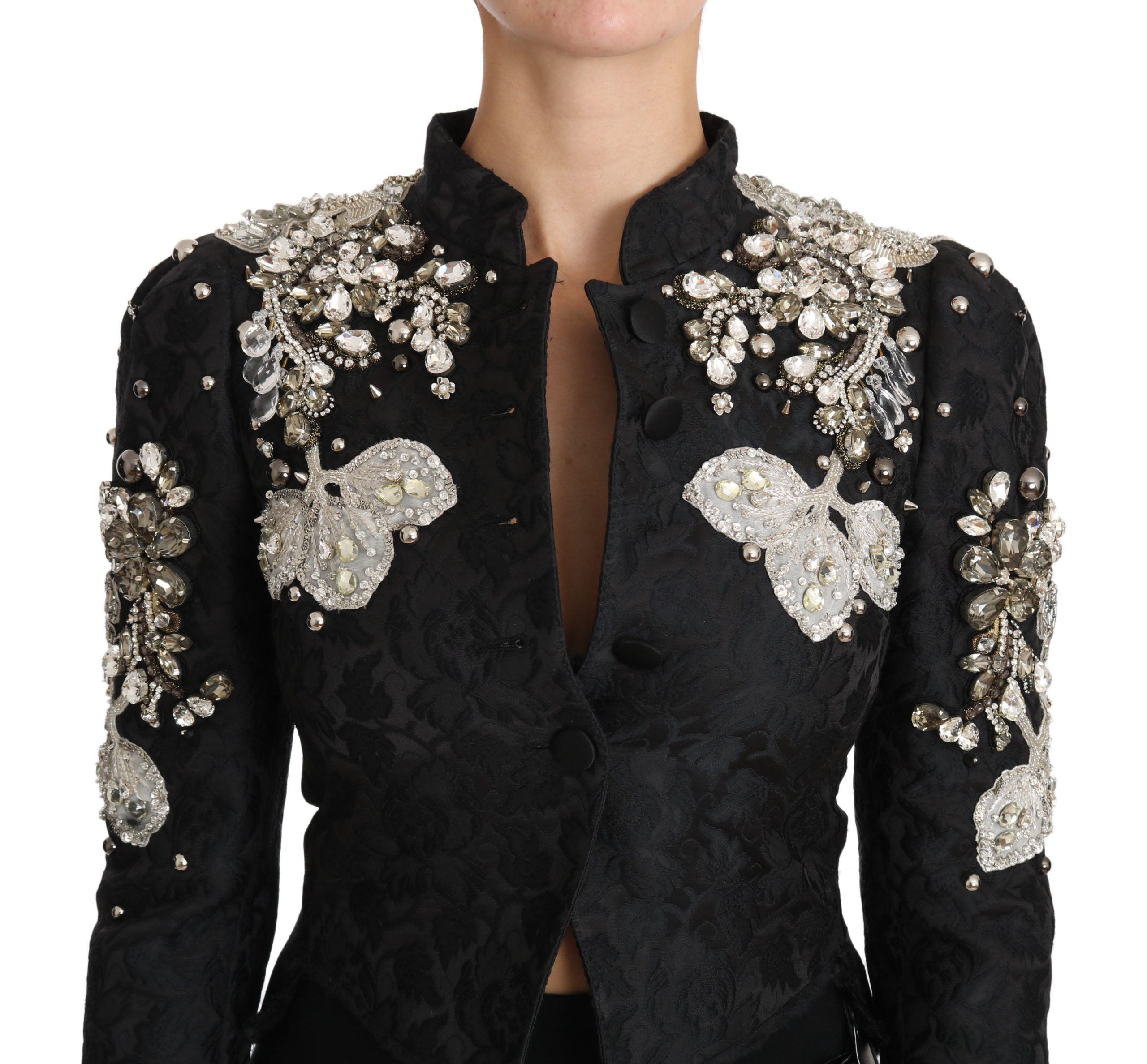 Dolce & Gabbana Black Jacquard Crystal Floral Women's Jacket