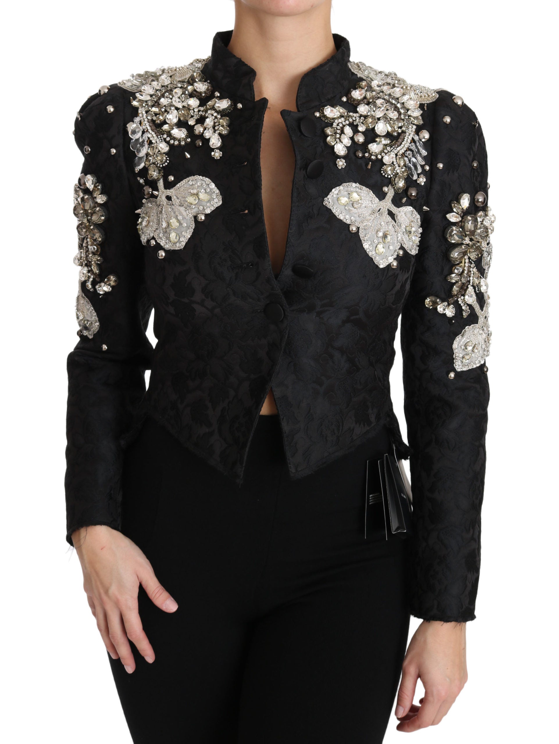 Dolce & Gabbana Black Jacquard Crystal Floral Women's Jacket