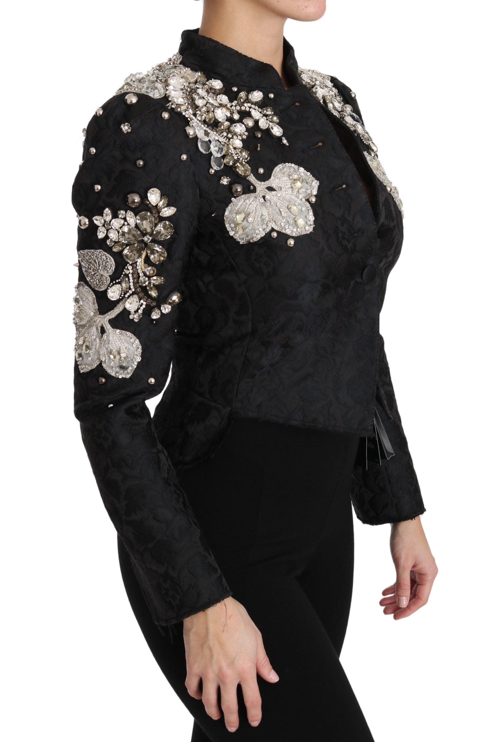 Dolce & Gabbana Black Jacquard Crystal Floral Women's Jacket