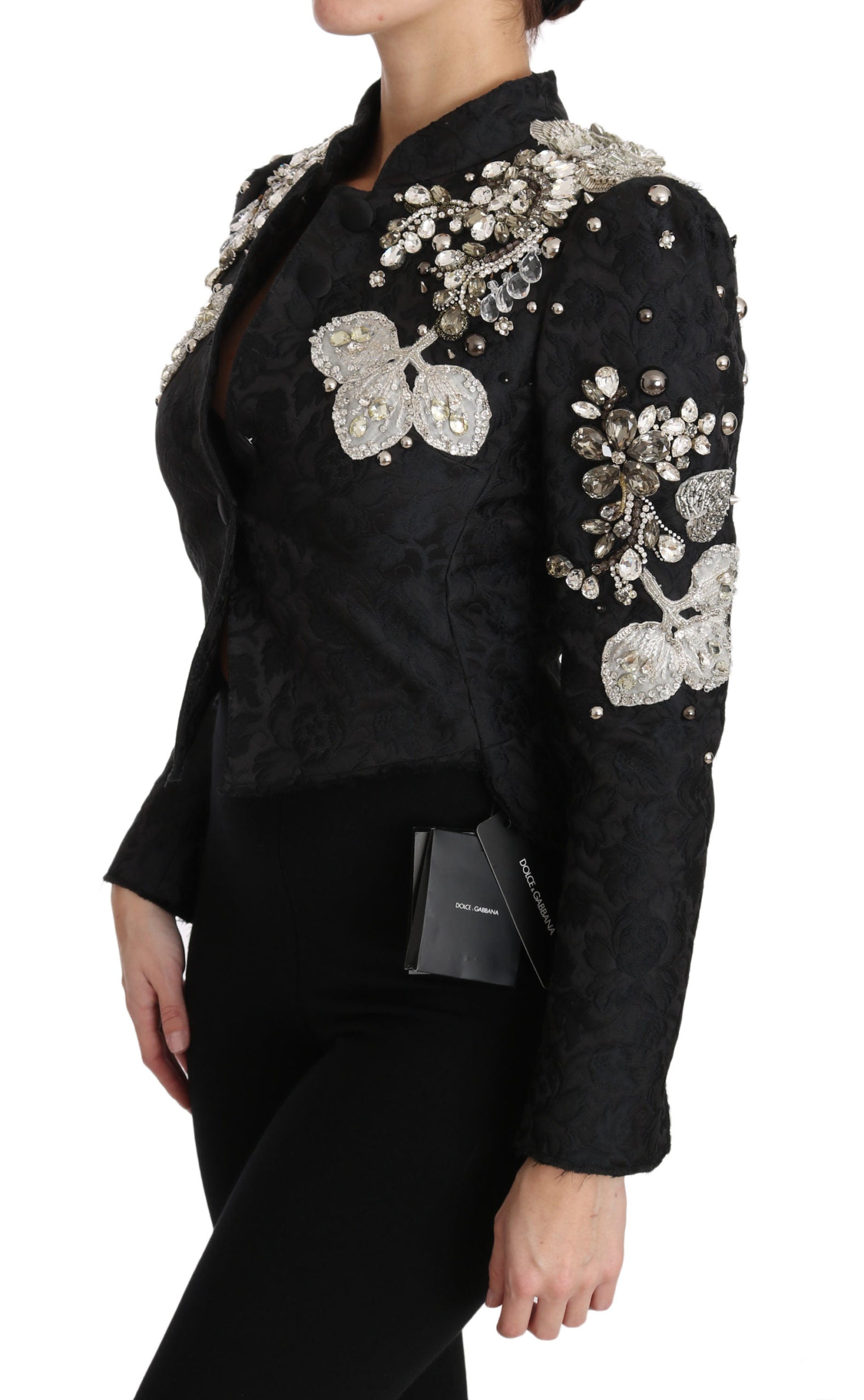 Dolce & Gabbana Black Jacquard Crystal Floral Women's Jacket
