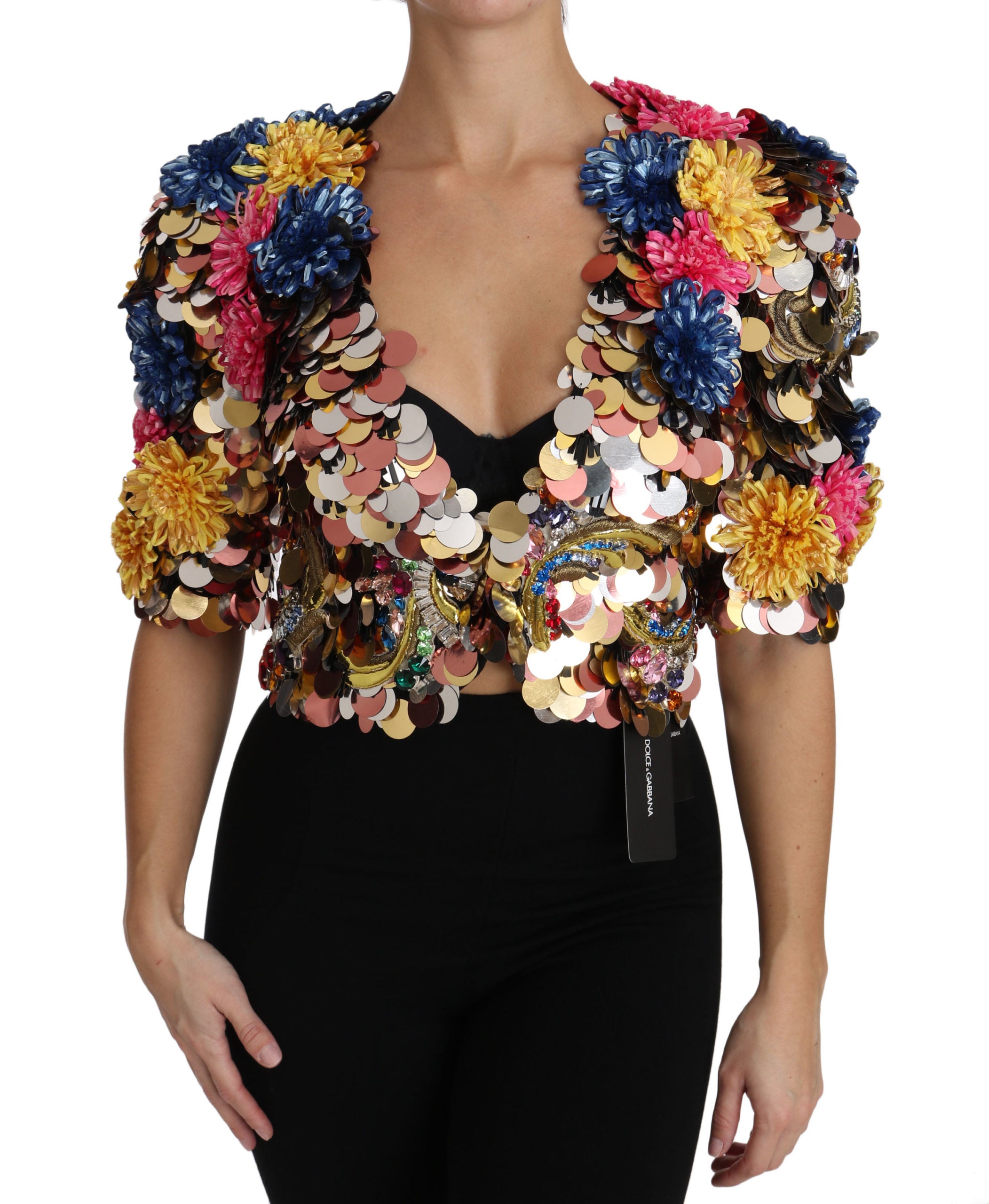 Dolce & Gabbana Crystal Sequined Floral Jacket Women's Coat