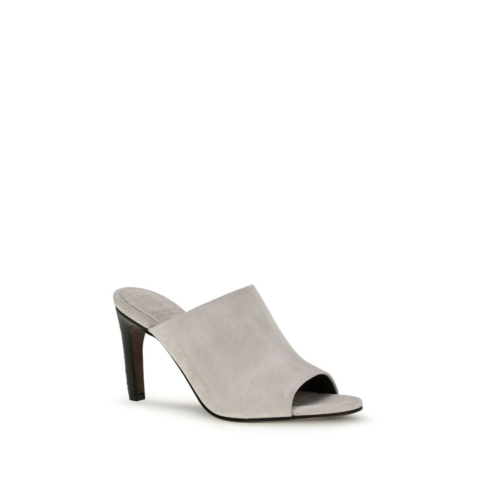 Brunello Cucinelli Gray Calf Leather Bos Taurus Women's Mules