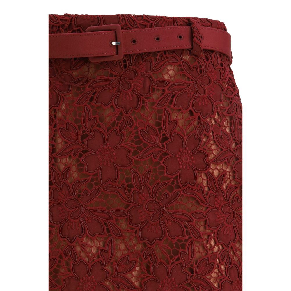Self-Portrait Bordeaux Polyester Midi Women's Skirt