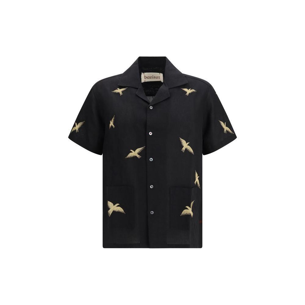 Baziszt Black Cotton Pattern Men's Shirt