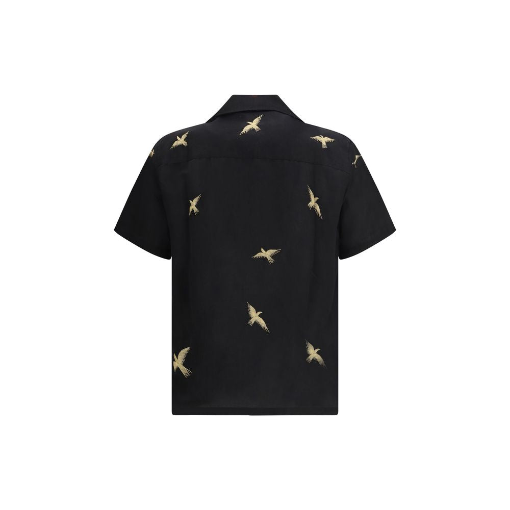 Baziszt Black Cotton Pattern Men's Shirt