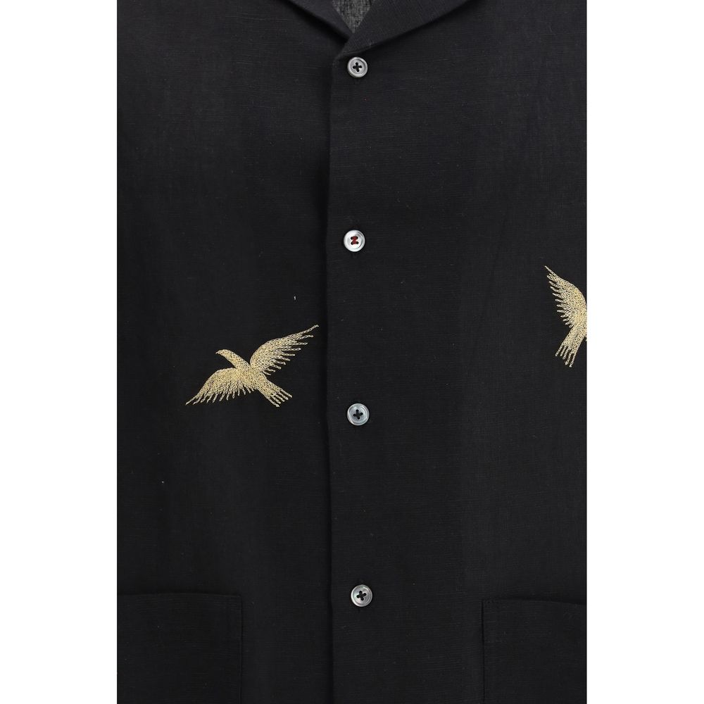 Baziszt Black Cotton Pattern Men's Shirt