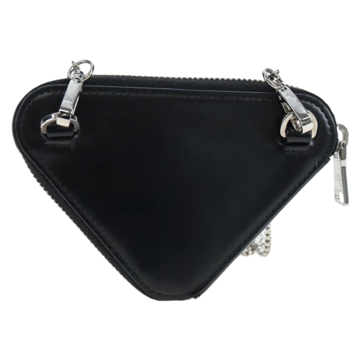 Prada Triangle Logo Zip Embossed Leather Black Leather Shoulder Bag Bag (Pre-Owned)