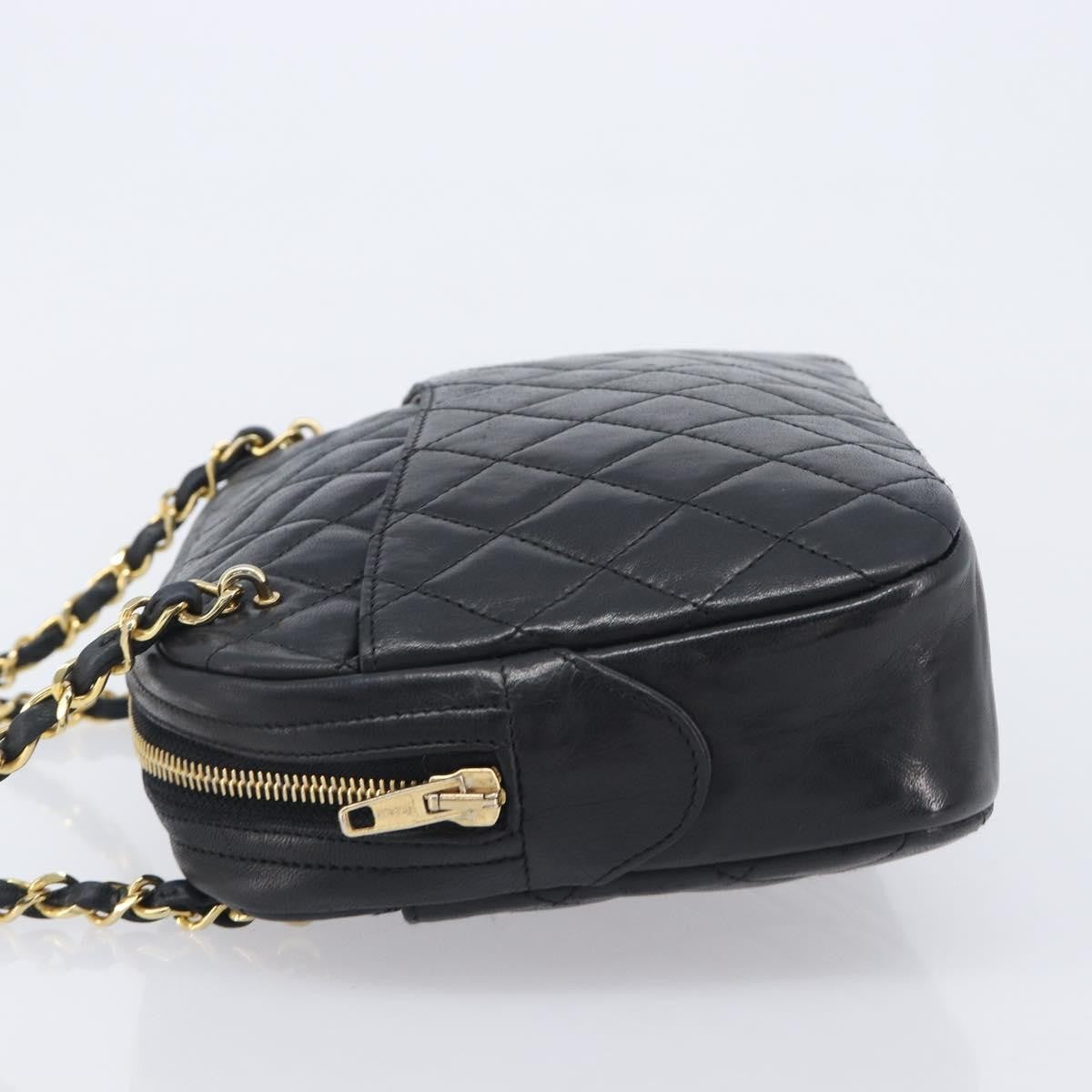 Chanel Vintage Front Pocket Camera Chevron Lambskin Black Leather Handbag (Pre-Owned)
