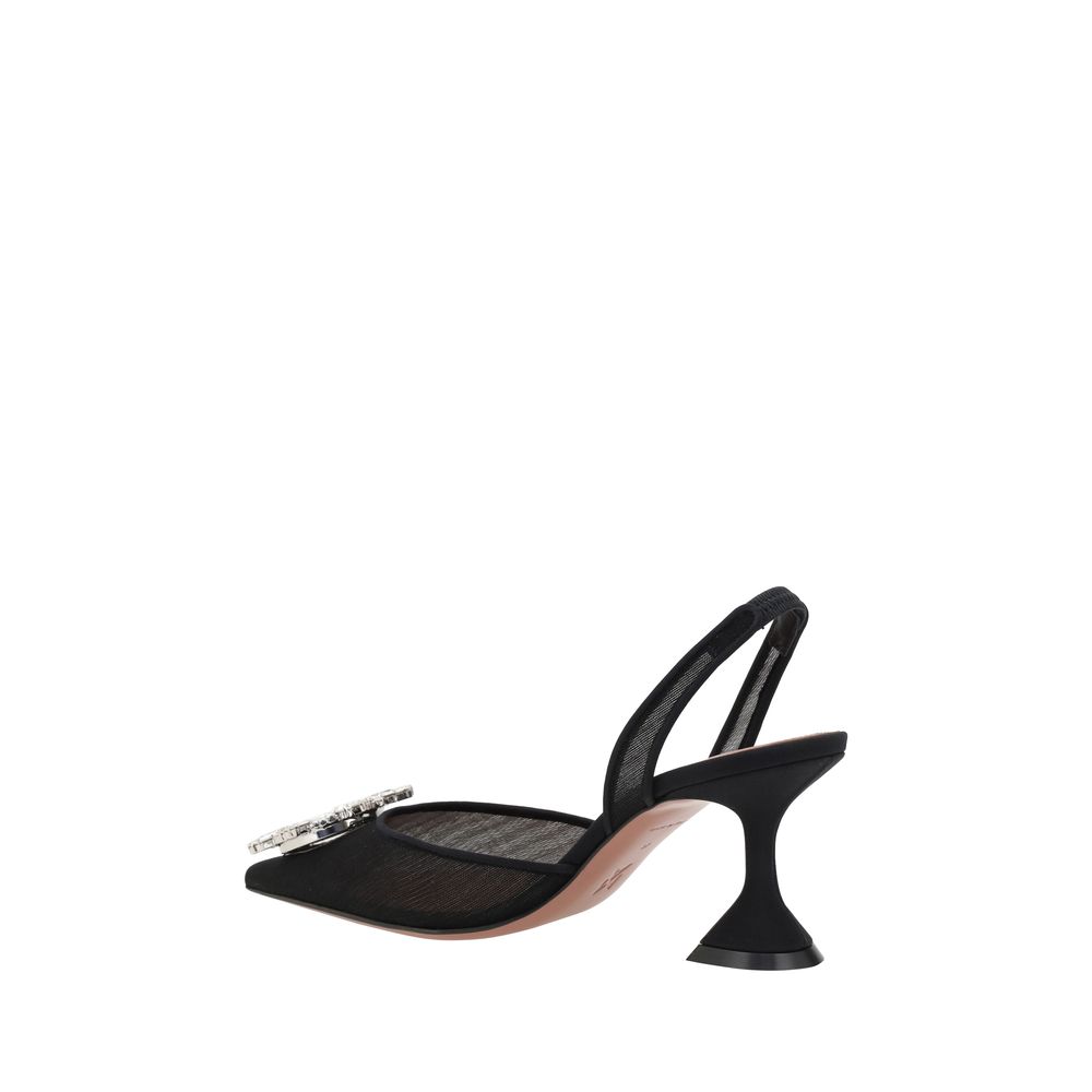 Amina Muaddi Black Nylon High Heel Women's Pumps