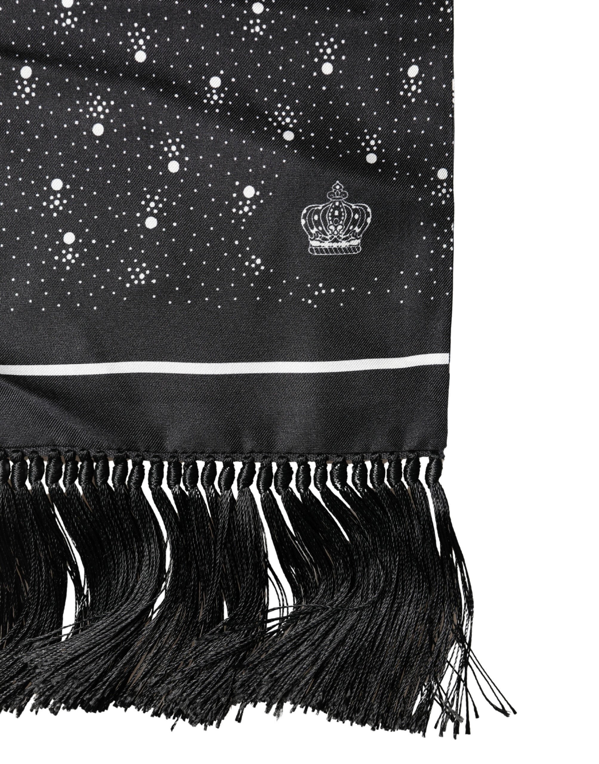 Dolce & Gabbana Black White Silk Dotted Print Foulard 140cm X 15cm Men's Scarf