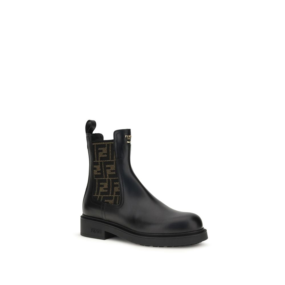 Fendi Black Calf Leather Bos Taurus Ankle Women's Boots