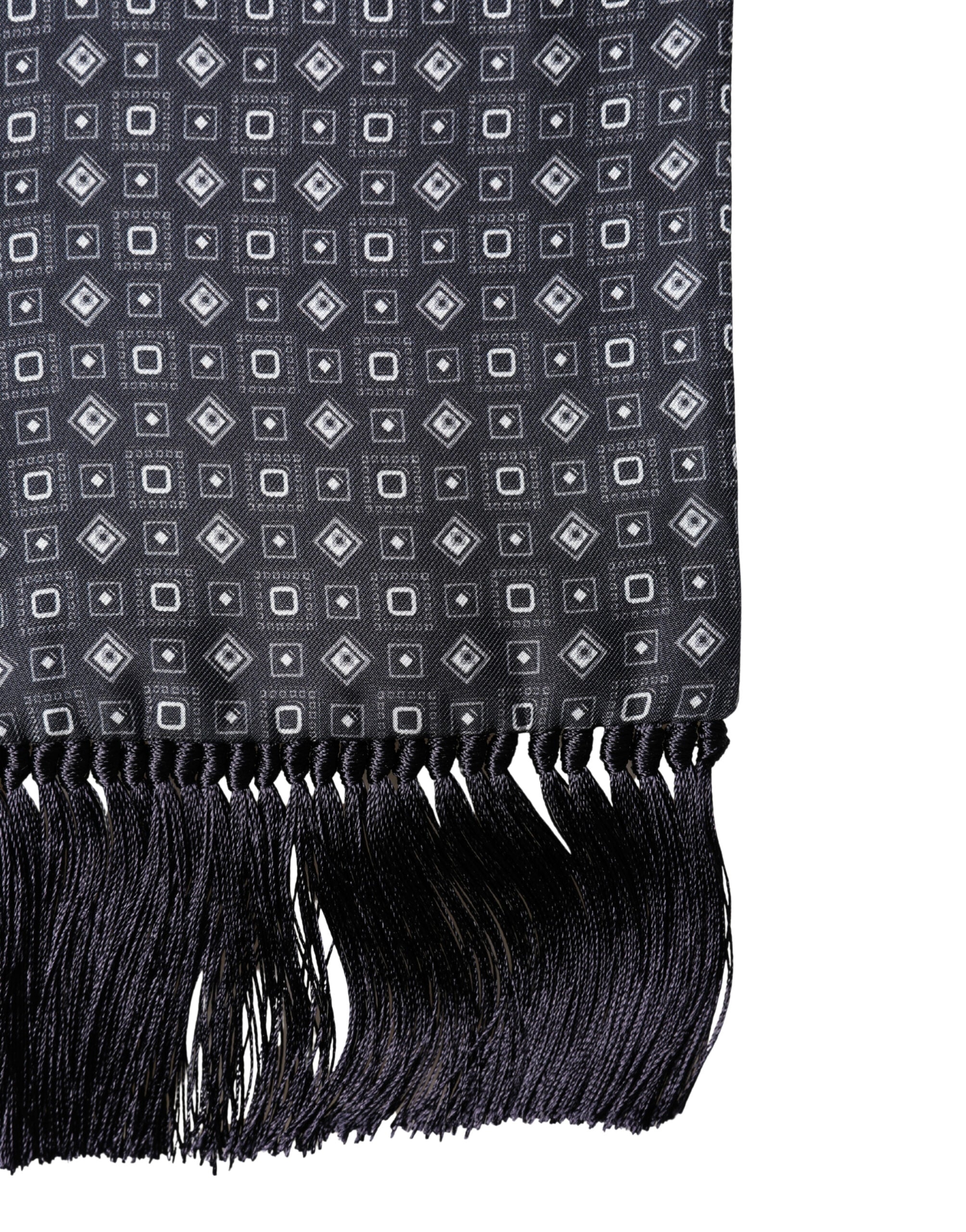 Dolce & Gabbana Black Silk Geometric Fringe Wrap Foulard 136cm X 15cm  Men's Scarf