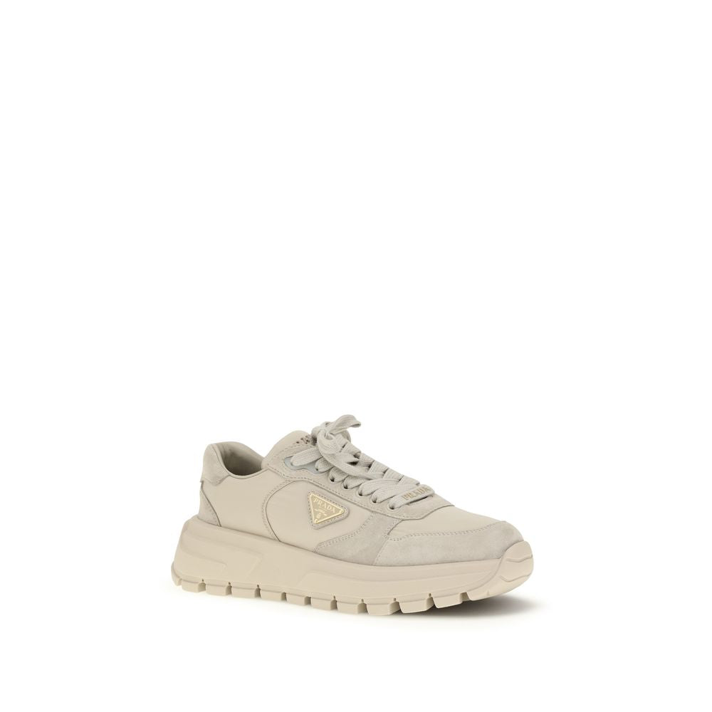 Prada Beige Calf Leather Bos Taurus Athletic Women's Sneakers