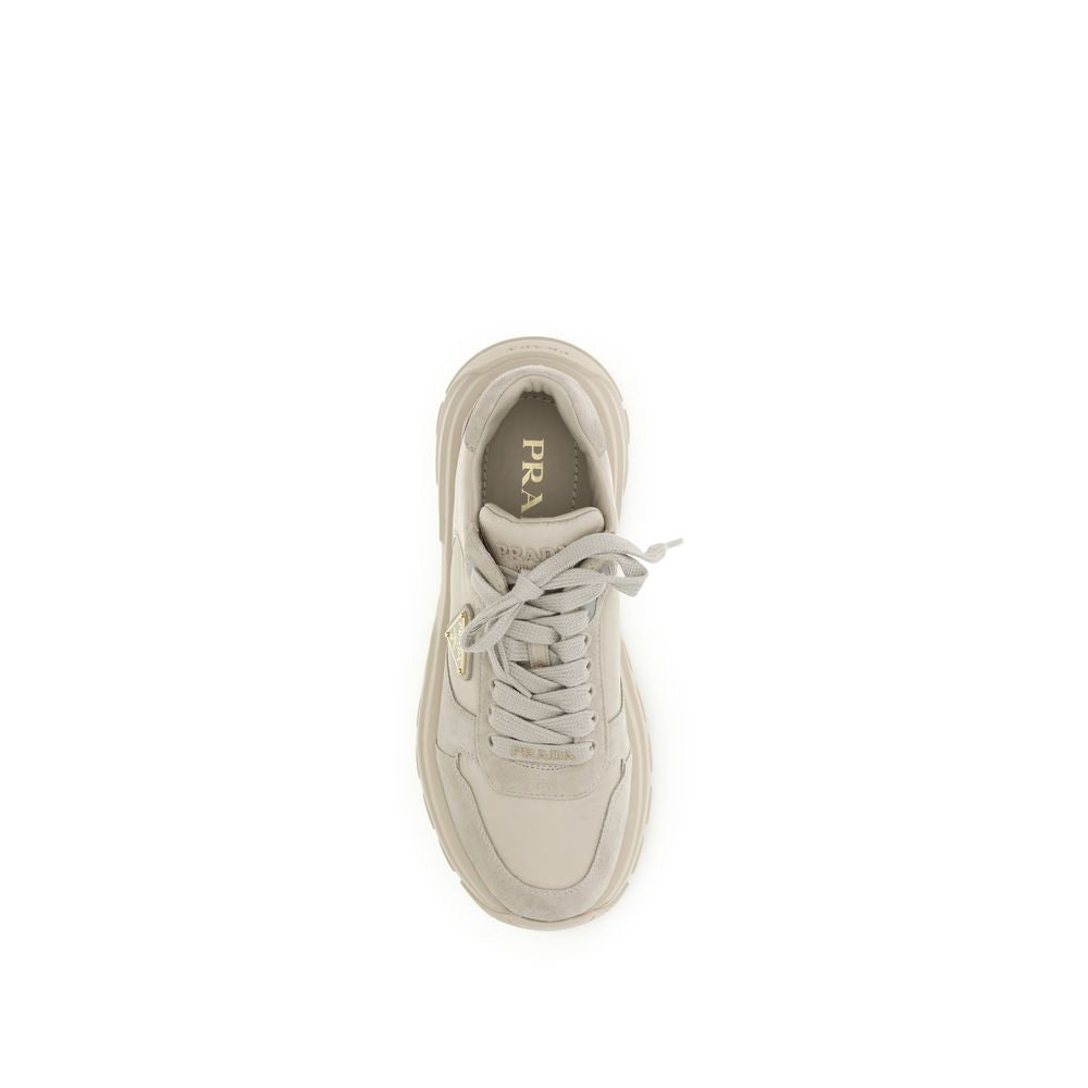 Prada Beige Calf Leather Bos Taurus Athletic Women's Sneakers