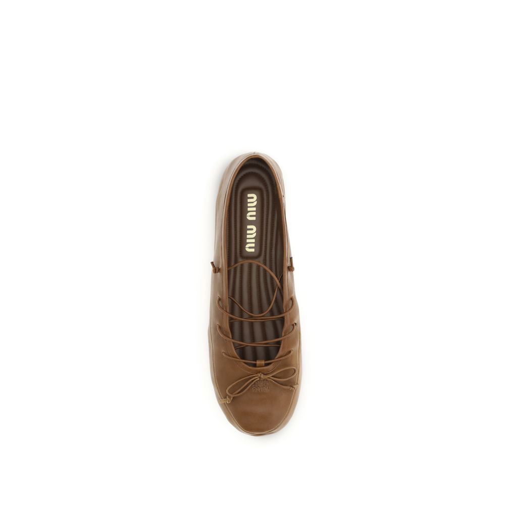 Miu Miu Brown Lamb Ovis Aries Aries Ballet Women's Flats