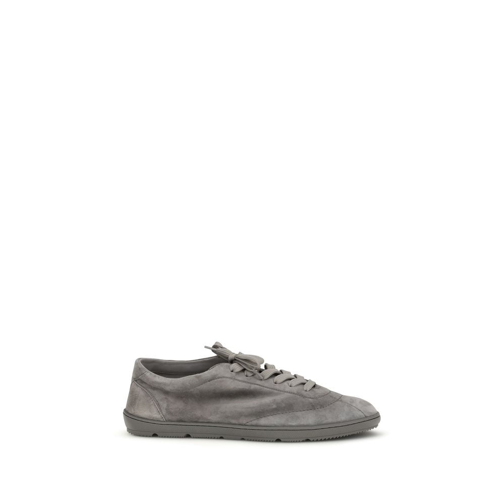 Brunello Cucinelli Gray Calf Leather Bos Taurus Low Top Men's Sneakers