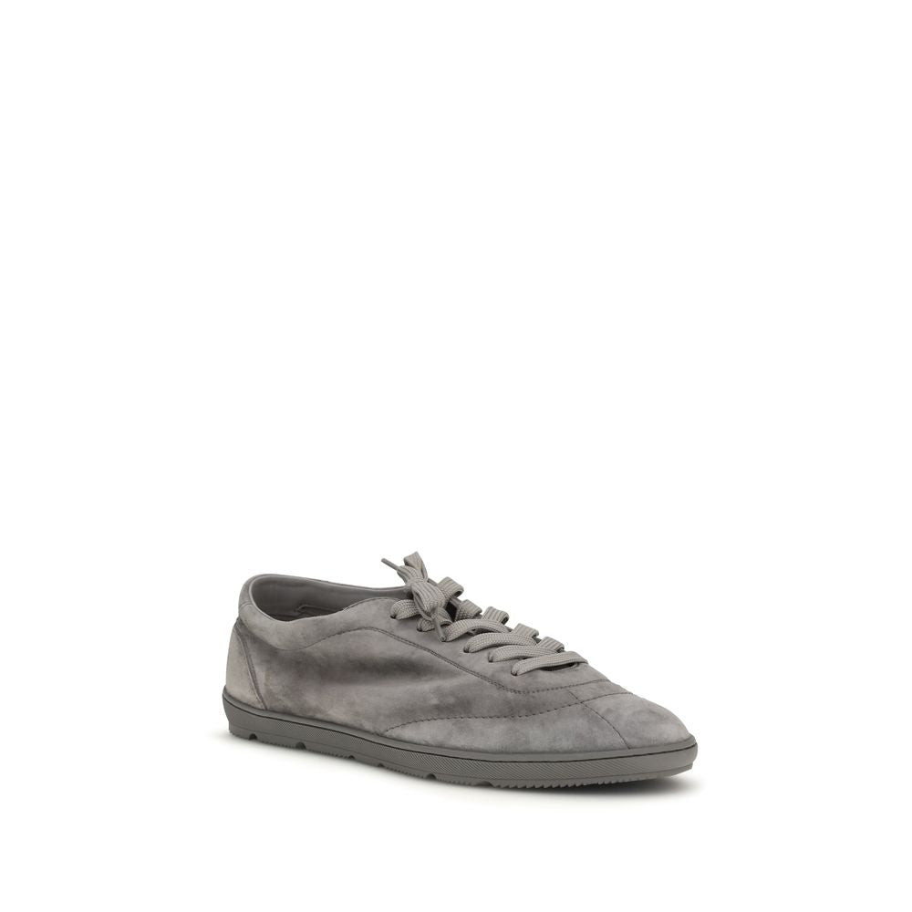 Brunello Cucinelli Gray Calf Leather Bos Taurus Low Top Men's Sneakers