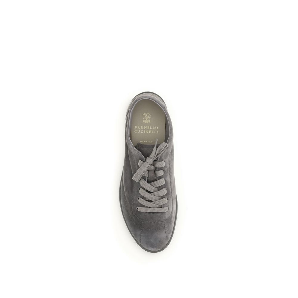 Brunello Cucinelli Gray Calf Leather Bos Taurus Low Top Men's Sneakers