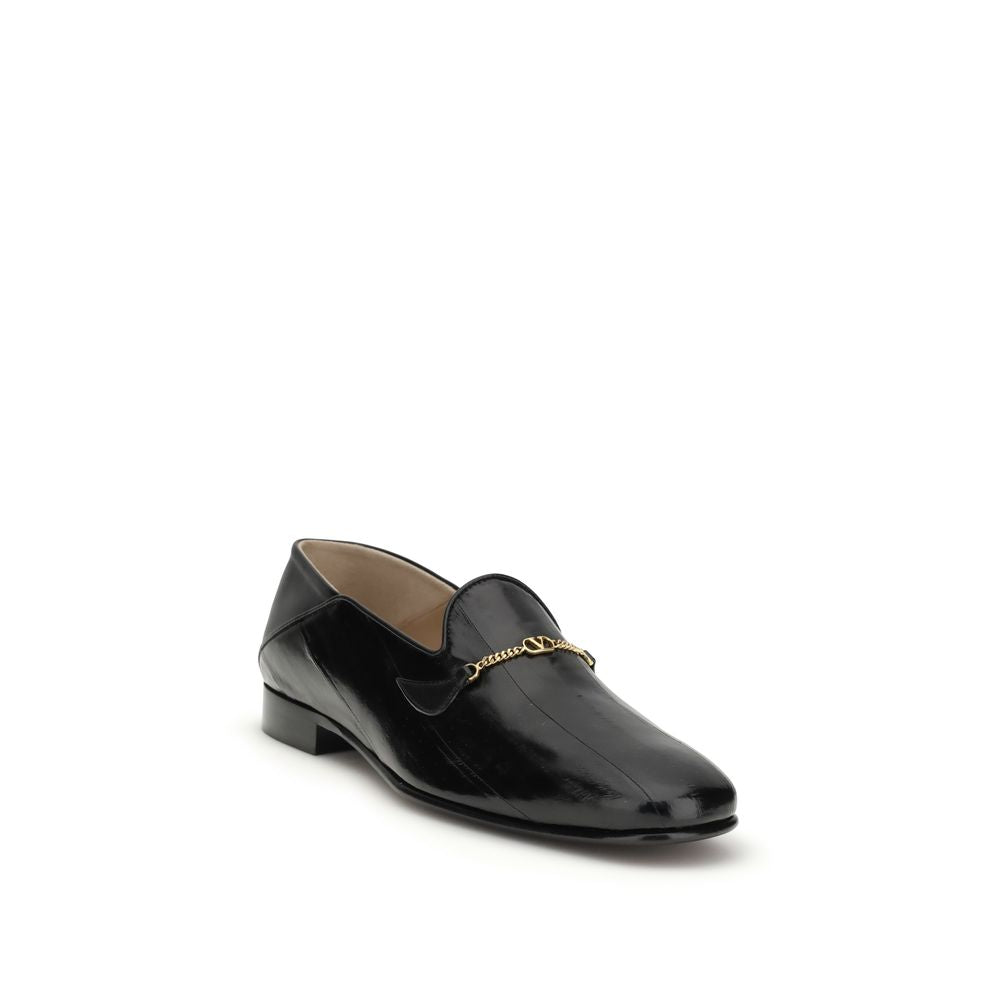 Valentino Garavani Black Calf Leather Bos Taurus Slip-On Men's Loafers