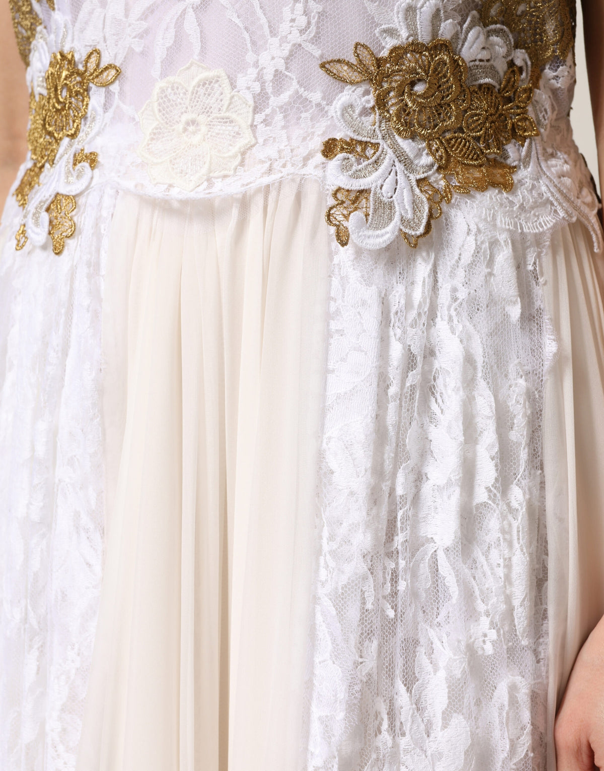 Dolce & Gabbana Ivory Lace Silk Embellished Sleeveless  Women's Dress