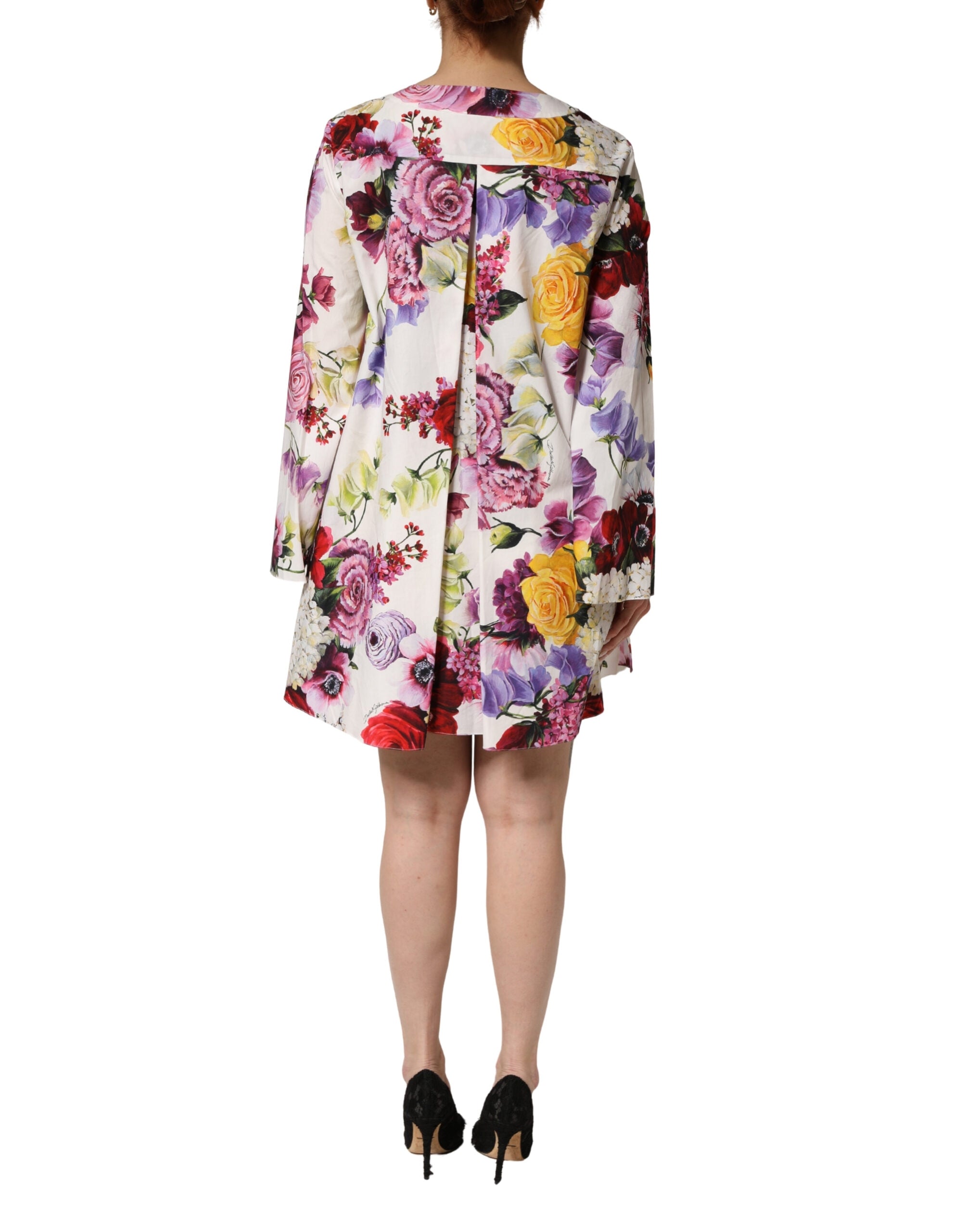 Dolce & Gabbana Multicolor Floral Cotton Longsleeves Midi Women's Dress