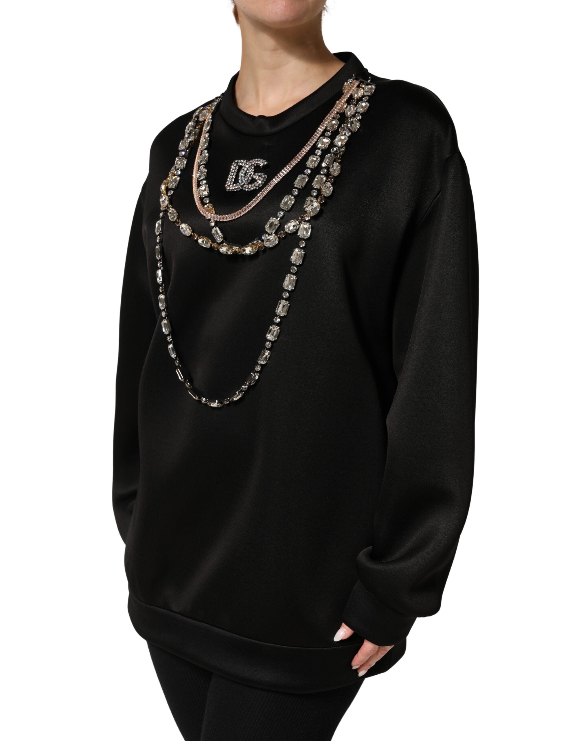 Dolce & Gabbana Black Embellished Logo Crystal Sweatshirt Women's Top (Pre-Owned)