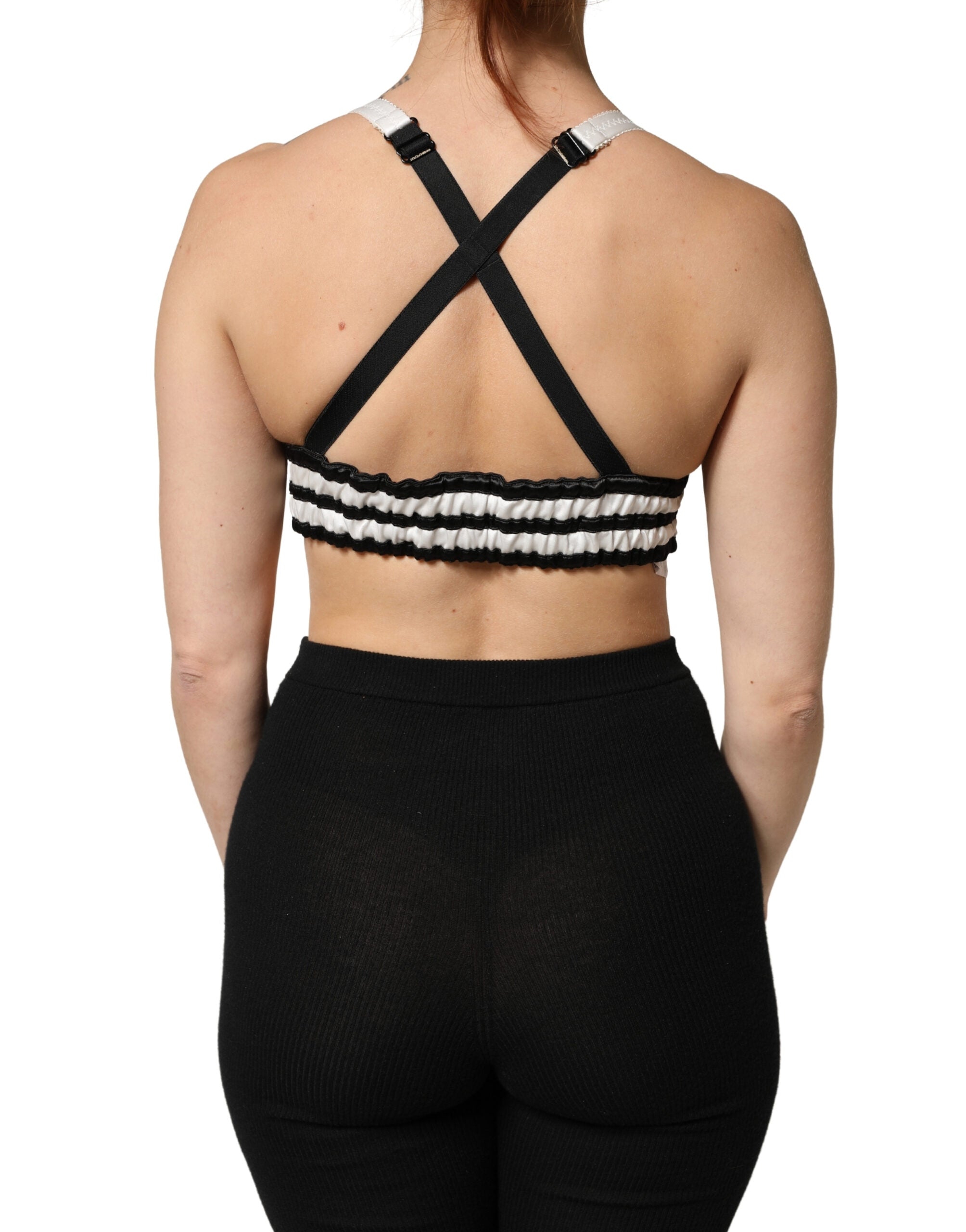 Dolce & Gabbana Black Floral Silk Satin Crop Logo Bralette Women's Top