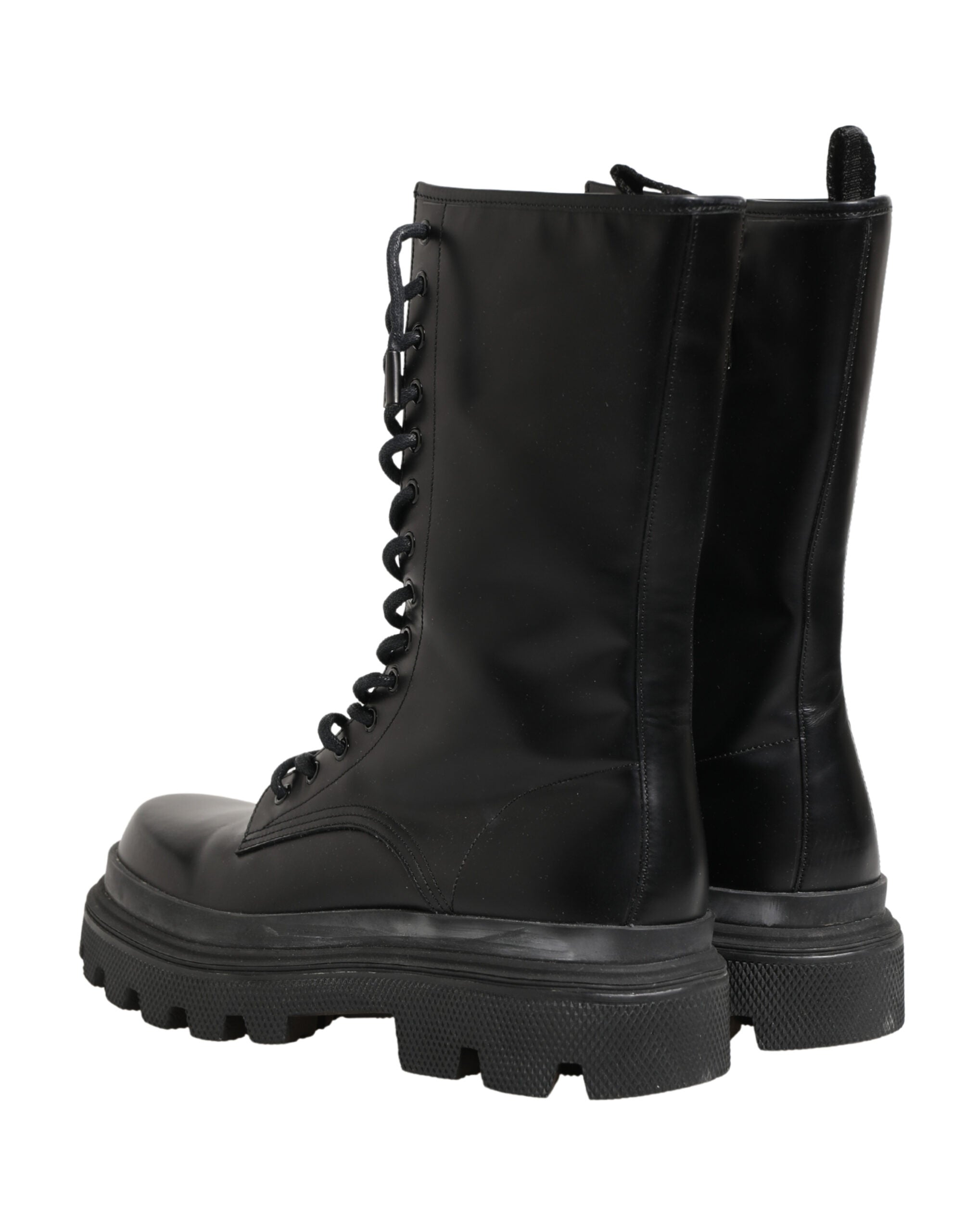 Dolce & Gabbana Black Leather Trek Sole Combat Boots Men's Shoes