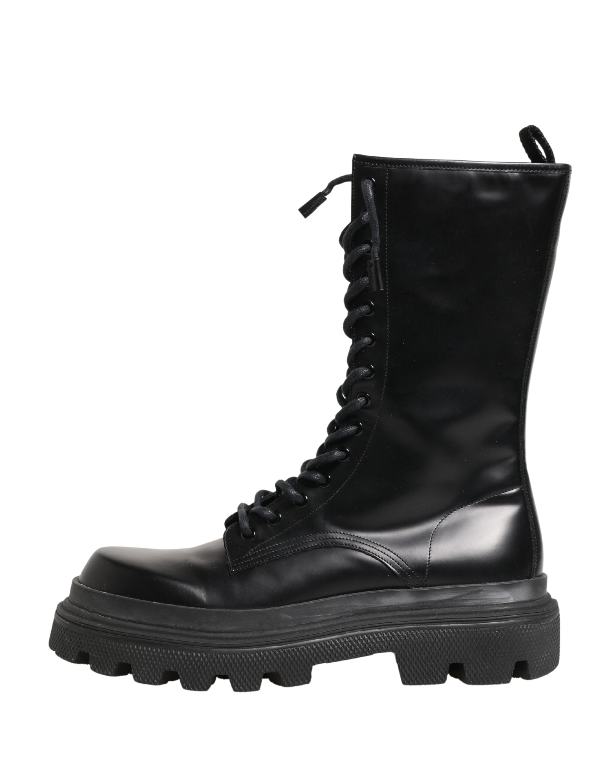 Dolce & Gabbana Black Leather Trek Sole Combat Boots Men's Shoes
