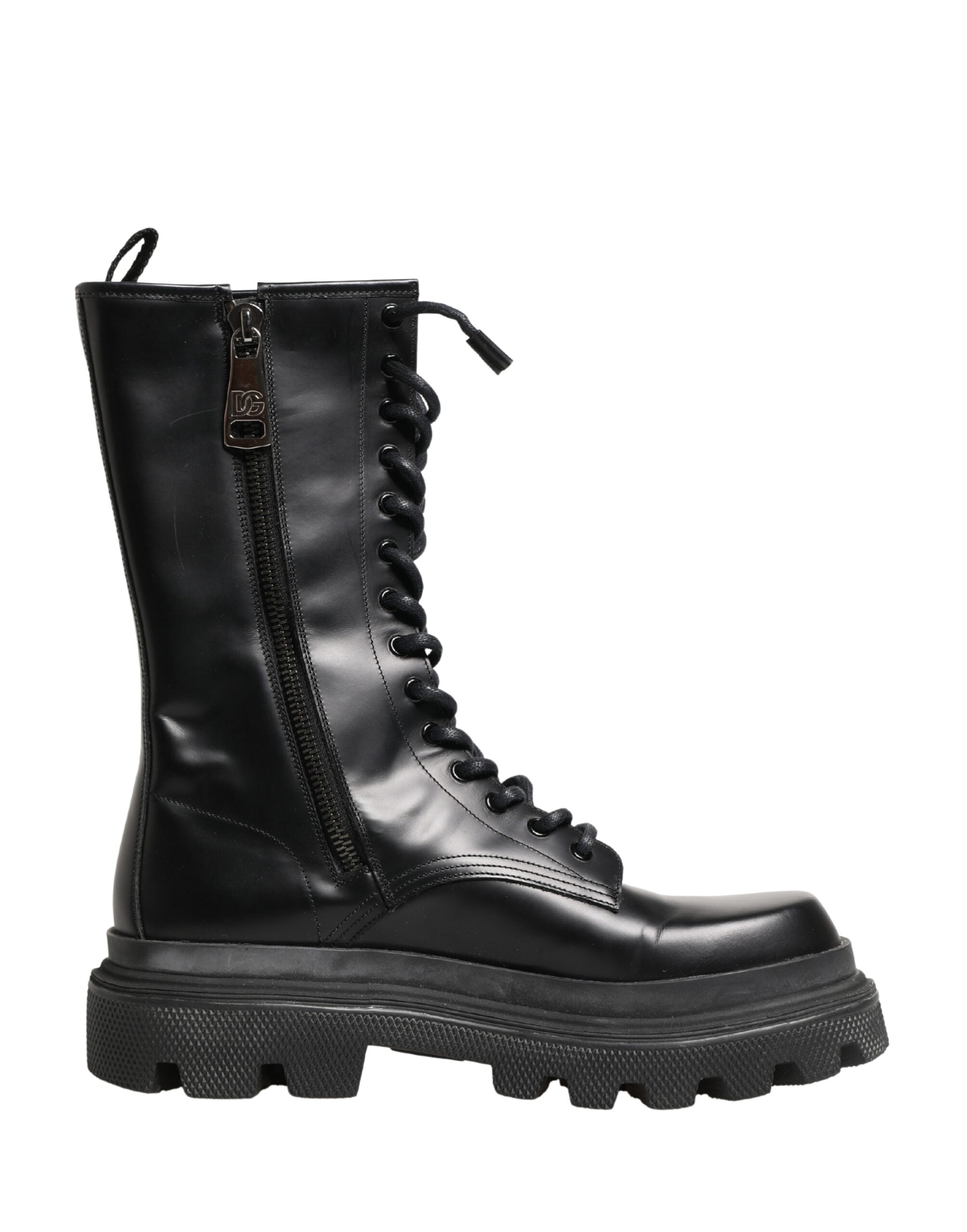 Dolce & Gabbana Black Leather Trek Sole Combat Boots Men's Shoes