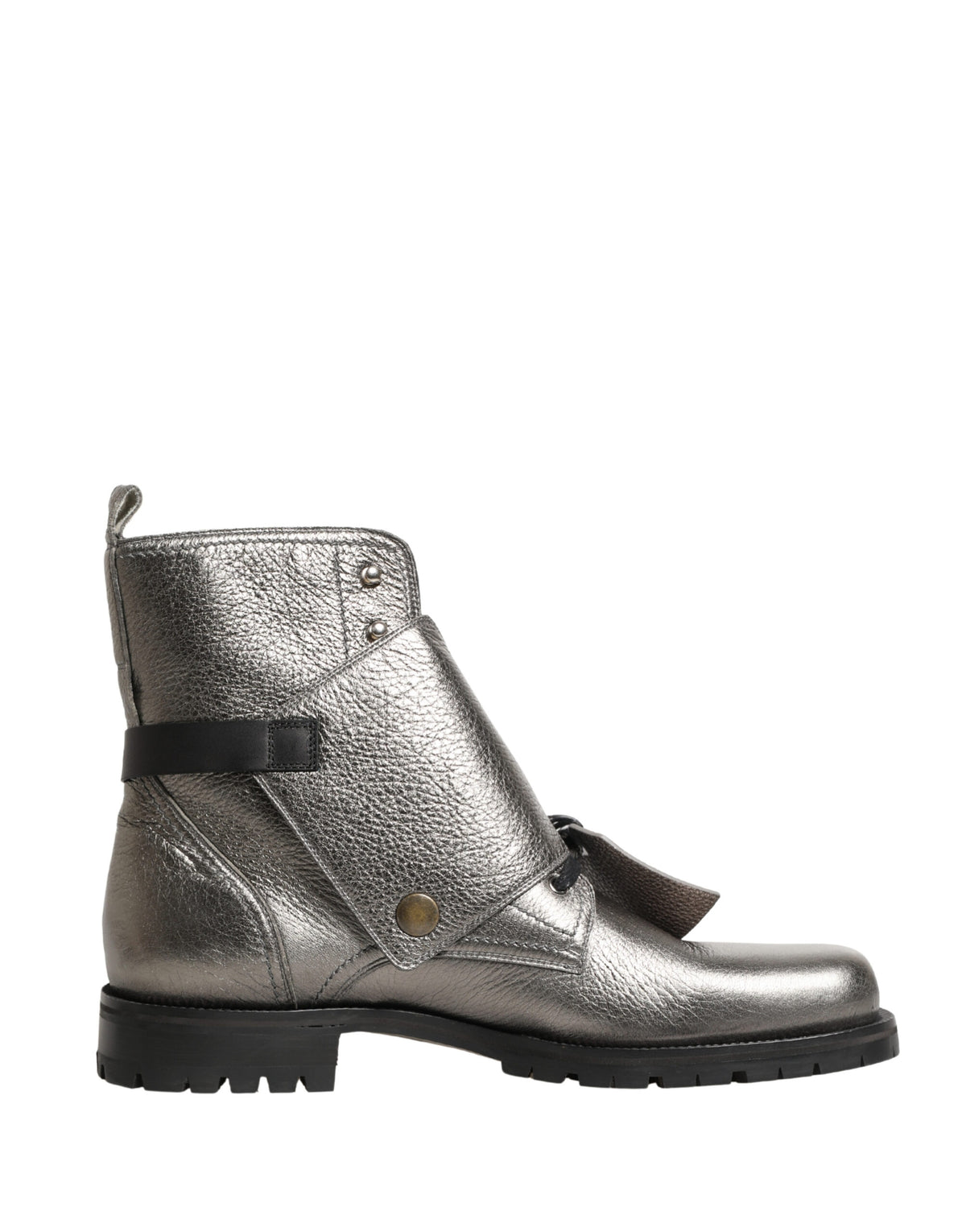 Dolce & Gabbana Metallic Silver Leather Buckle Ankle Boots Men's Shoes
