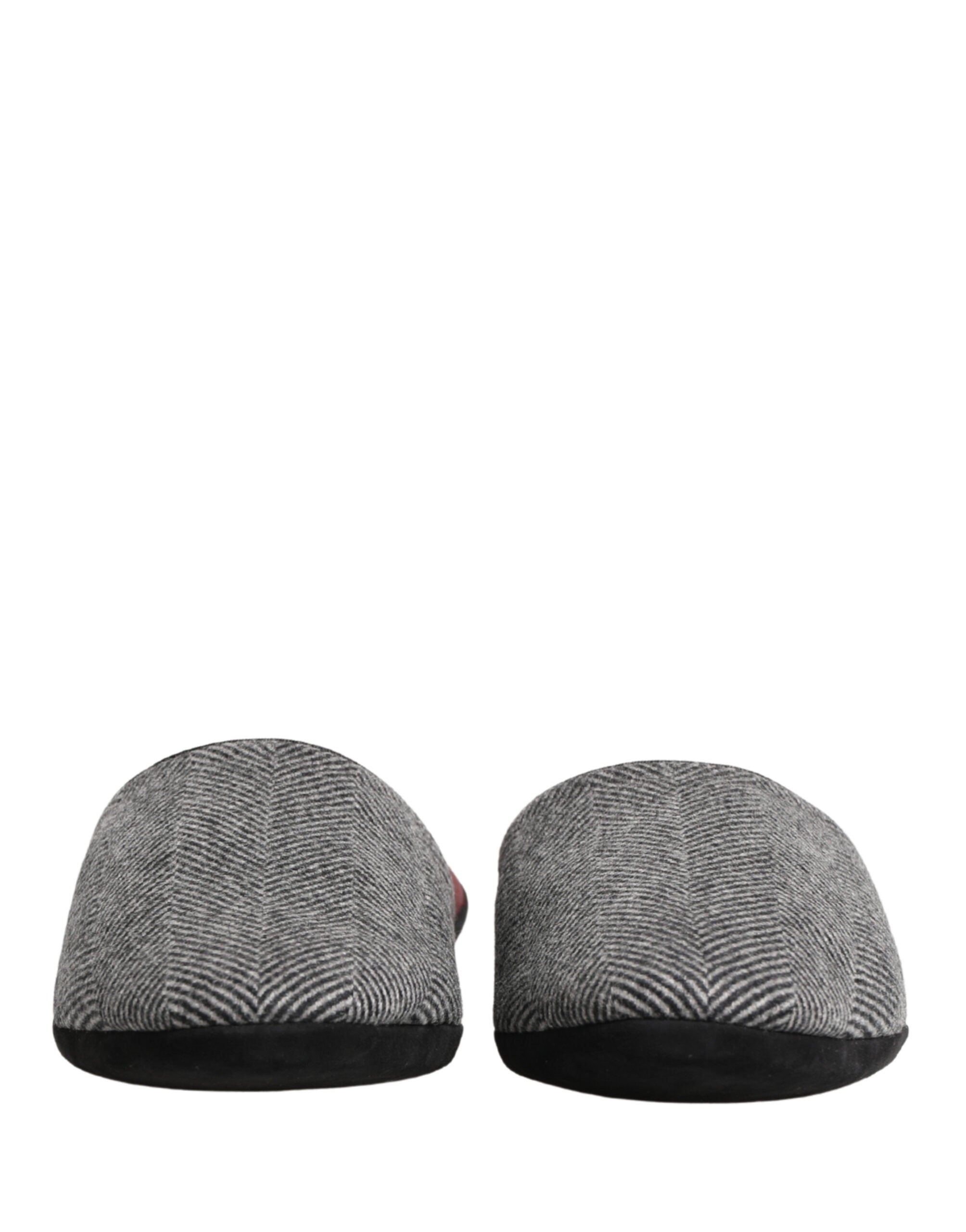 Dolce & Gabbana Grey Herringbone Cashmere Red Slippers Men's Shoes