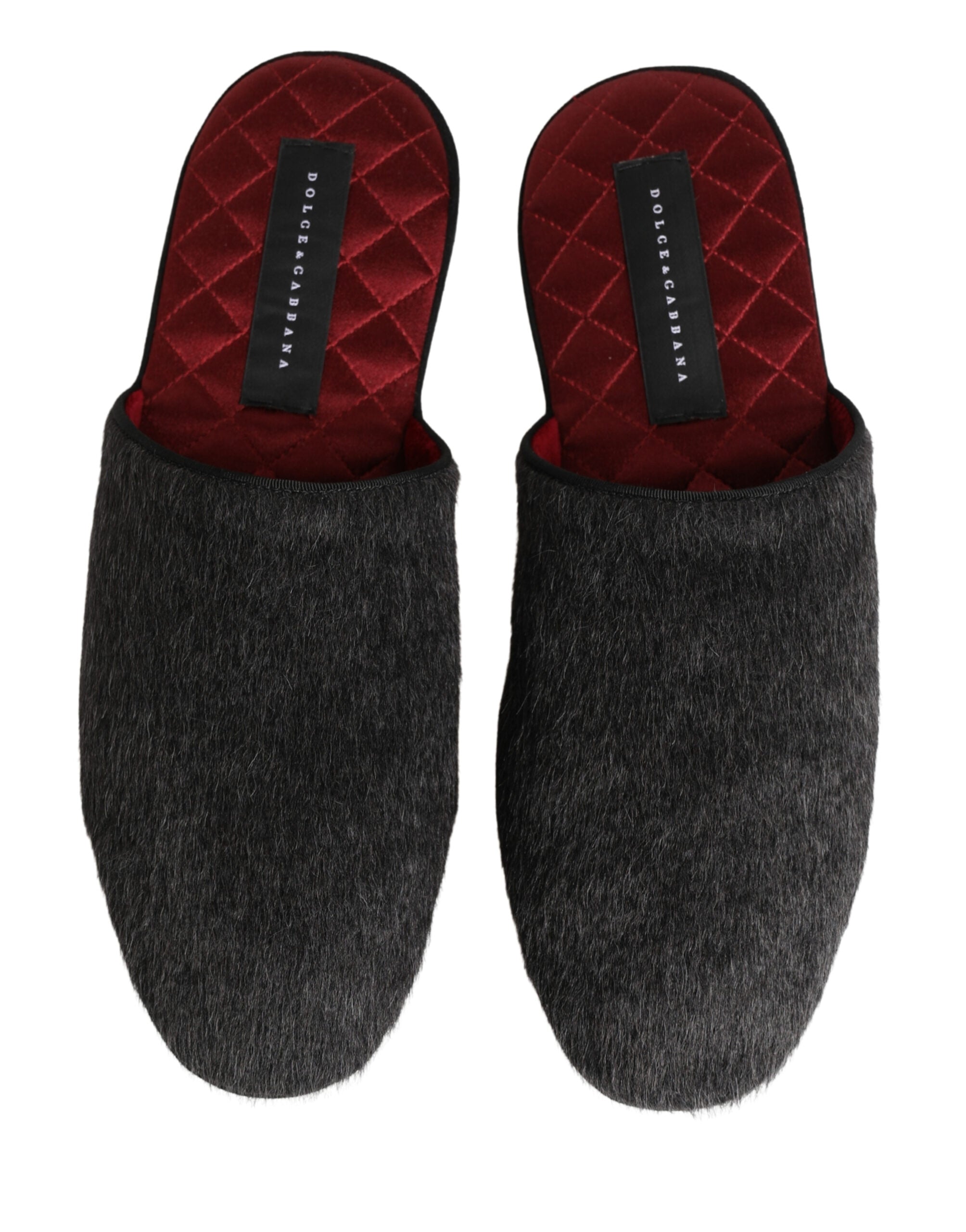 Dolce & Gabbana Dark Grey Charcoal Wool Red Slippers Men's Shoes