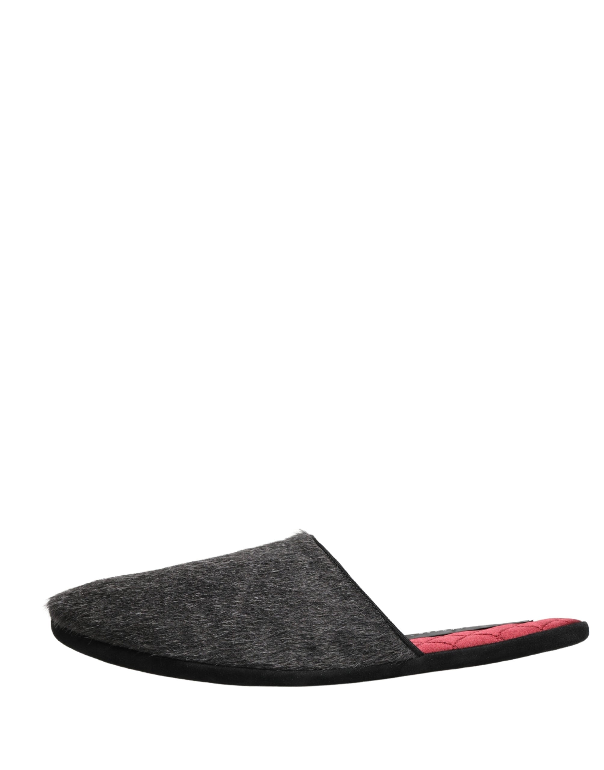 Dolce & Gabbana Dark Grey Charcoal Wool Red Slippers Men's Shoes