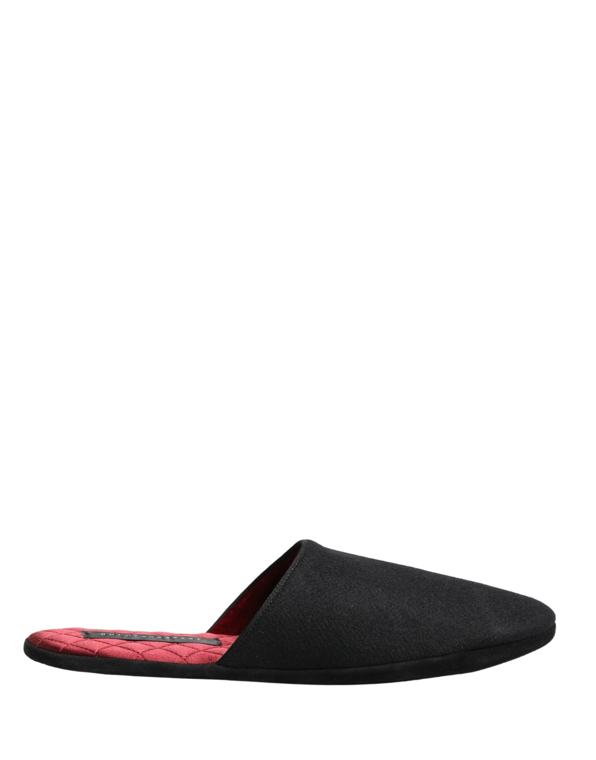 Dolce & Gabbana Black Wool Cashmere Red Quilted Slippers Men's Shoes