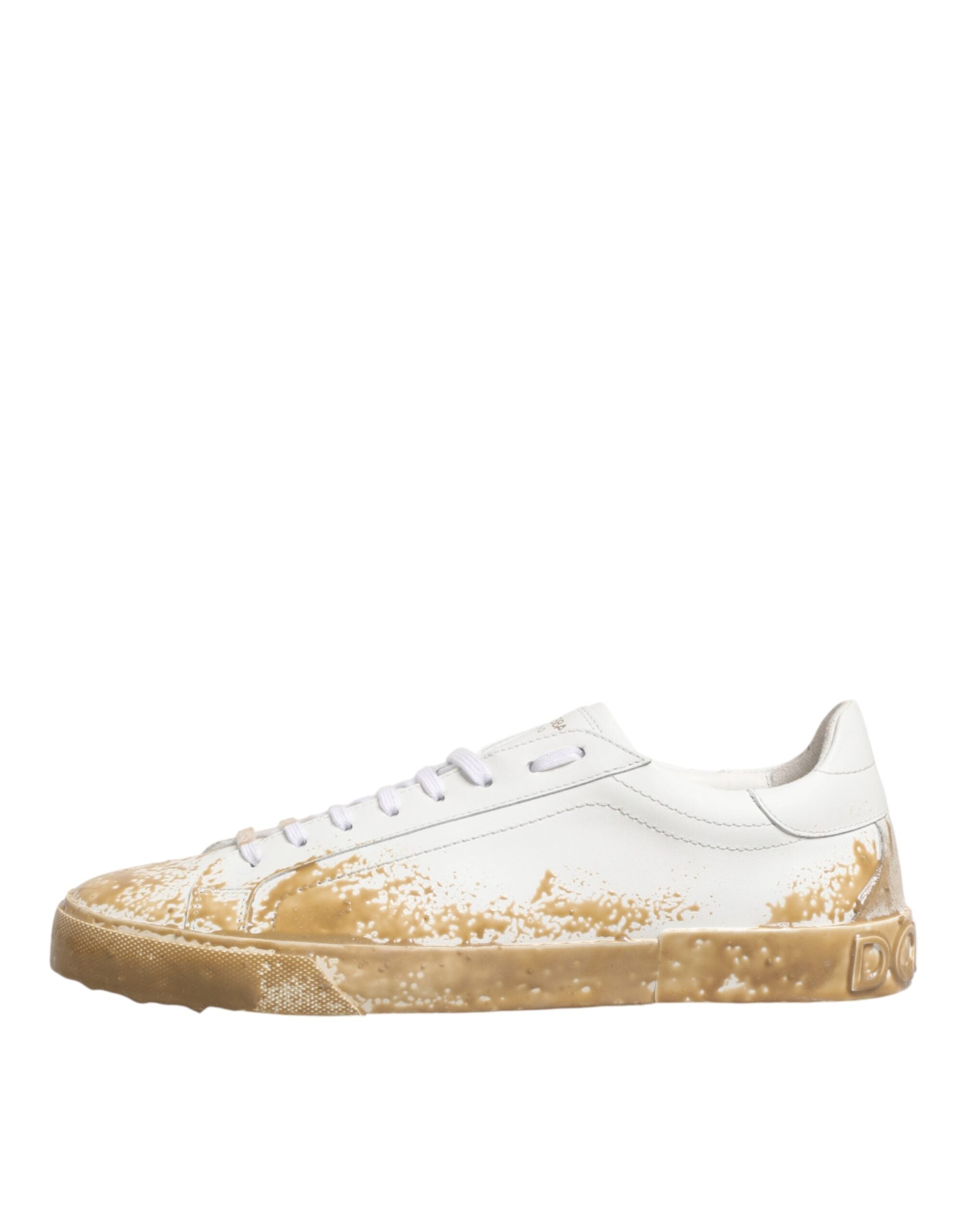 Dolce & Gabbana White Leather Paint Effect Low Top Sneakers  Men's Shoes